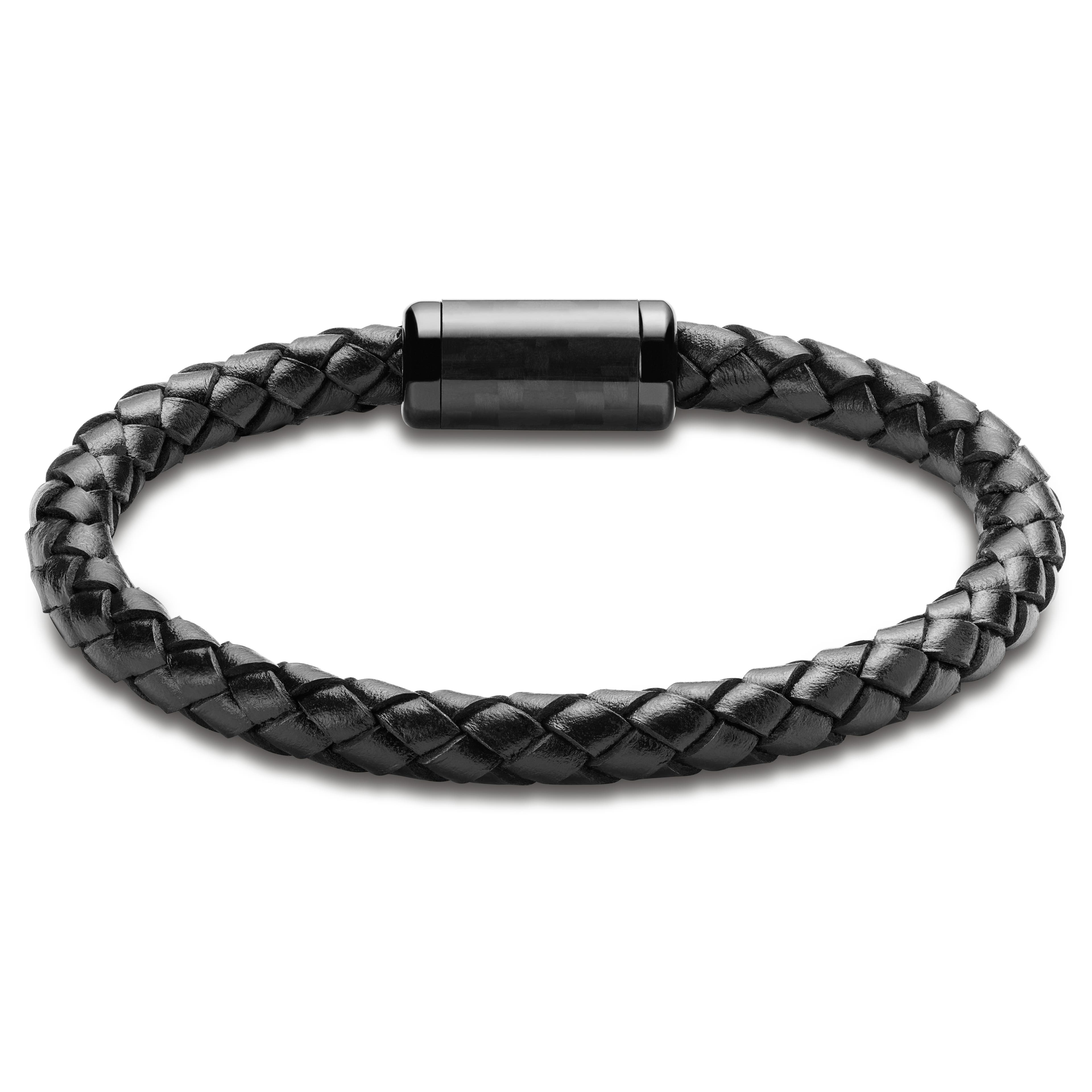Panther | Bracelet noir en cuir et fibre de carbone 
