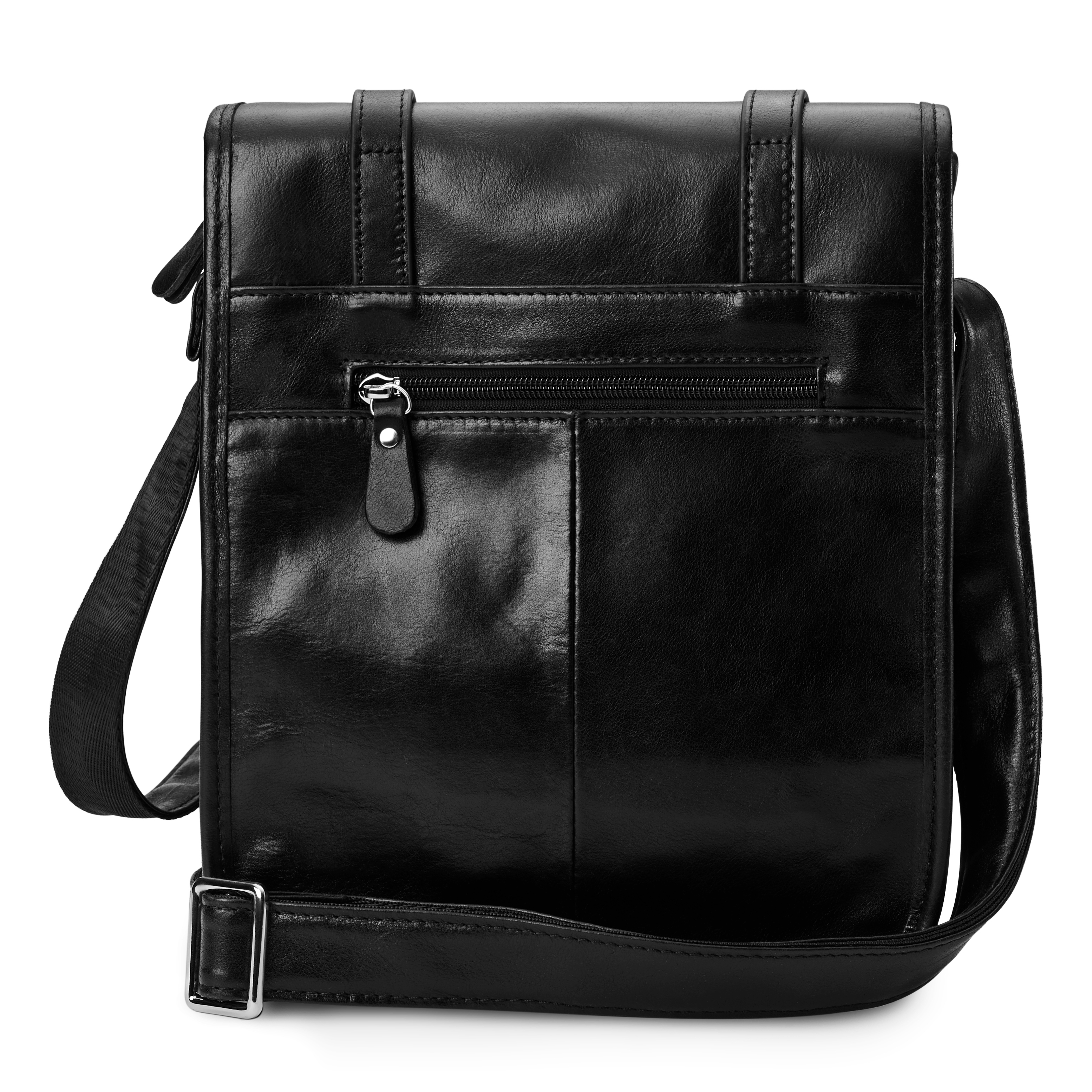 Черна кожена чанта за през рамо - 5