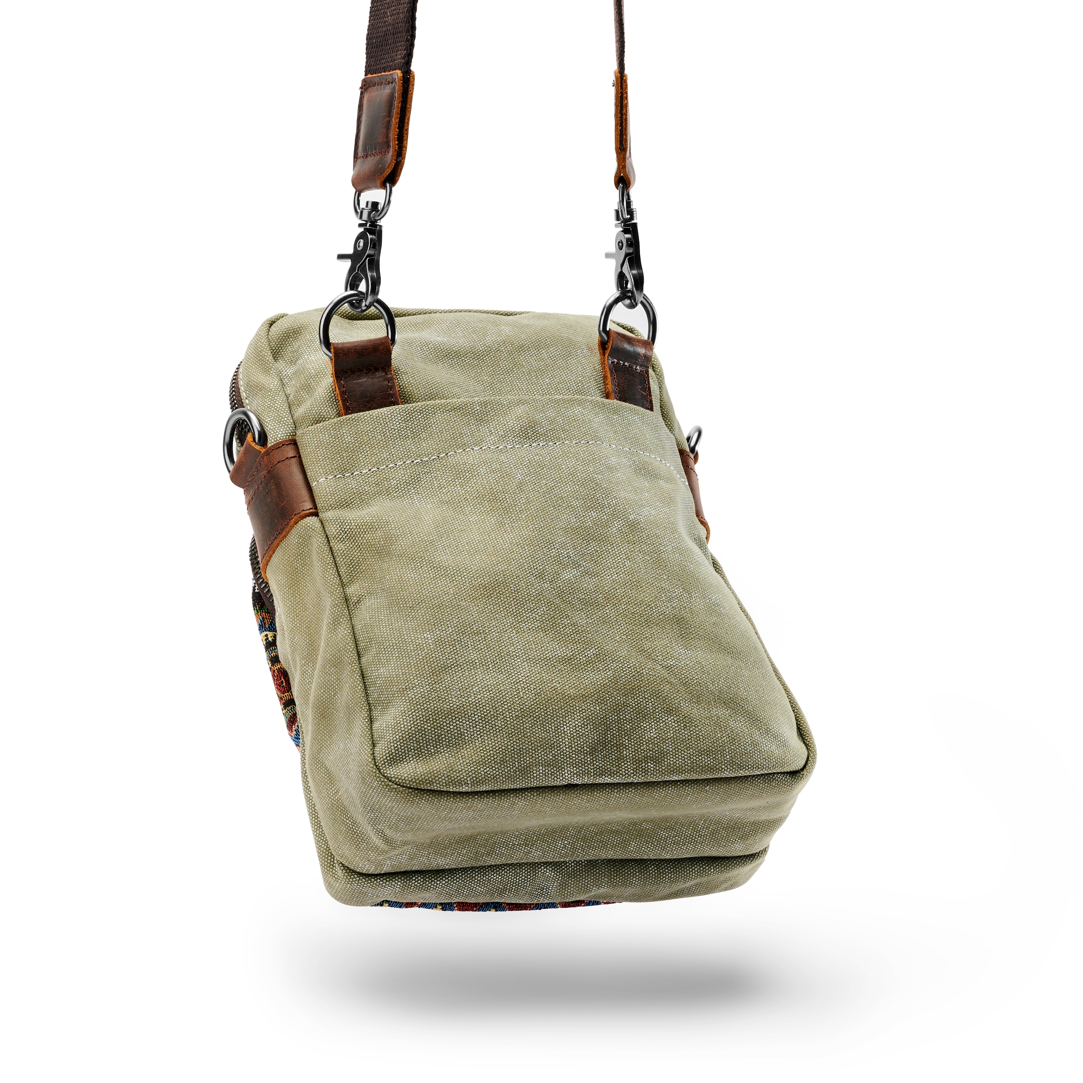 Borsa a tracolla in tela bohemienne verde militare retrò - 5