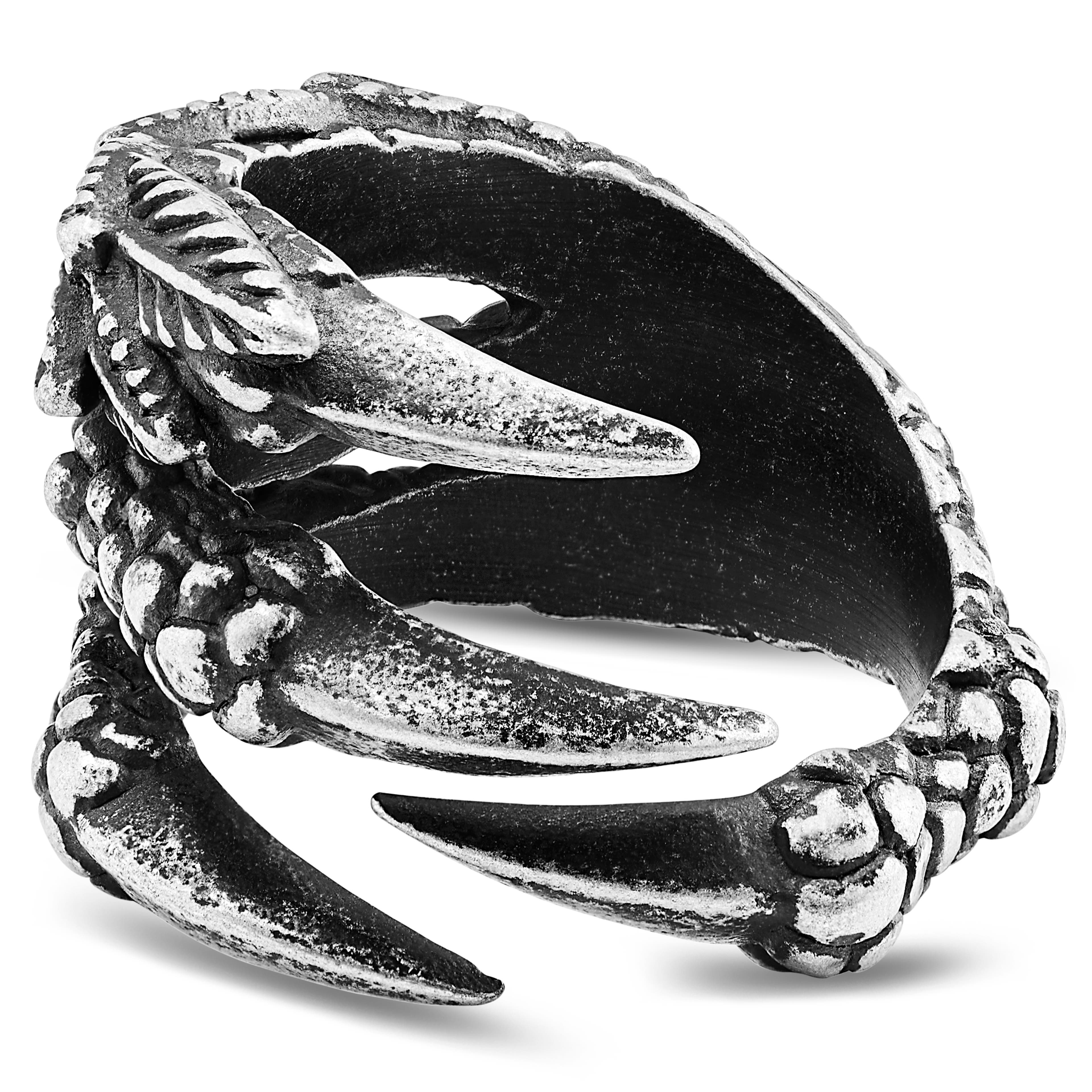 Oceľový a čierny prsteň s dračím pazúrom