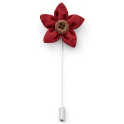 Deep Red Buttoned Flower Lapel Pin