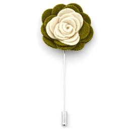 Ivory & Olive Green Flower Lapel Pin