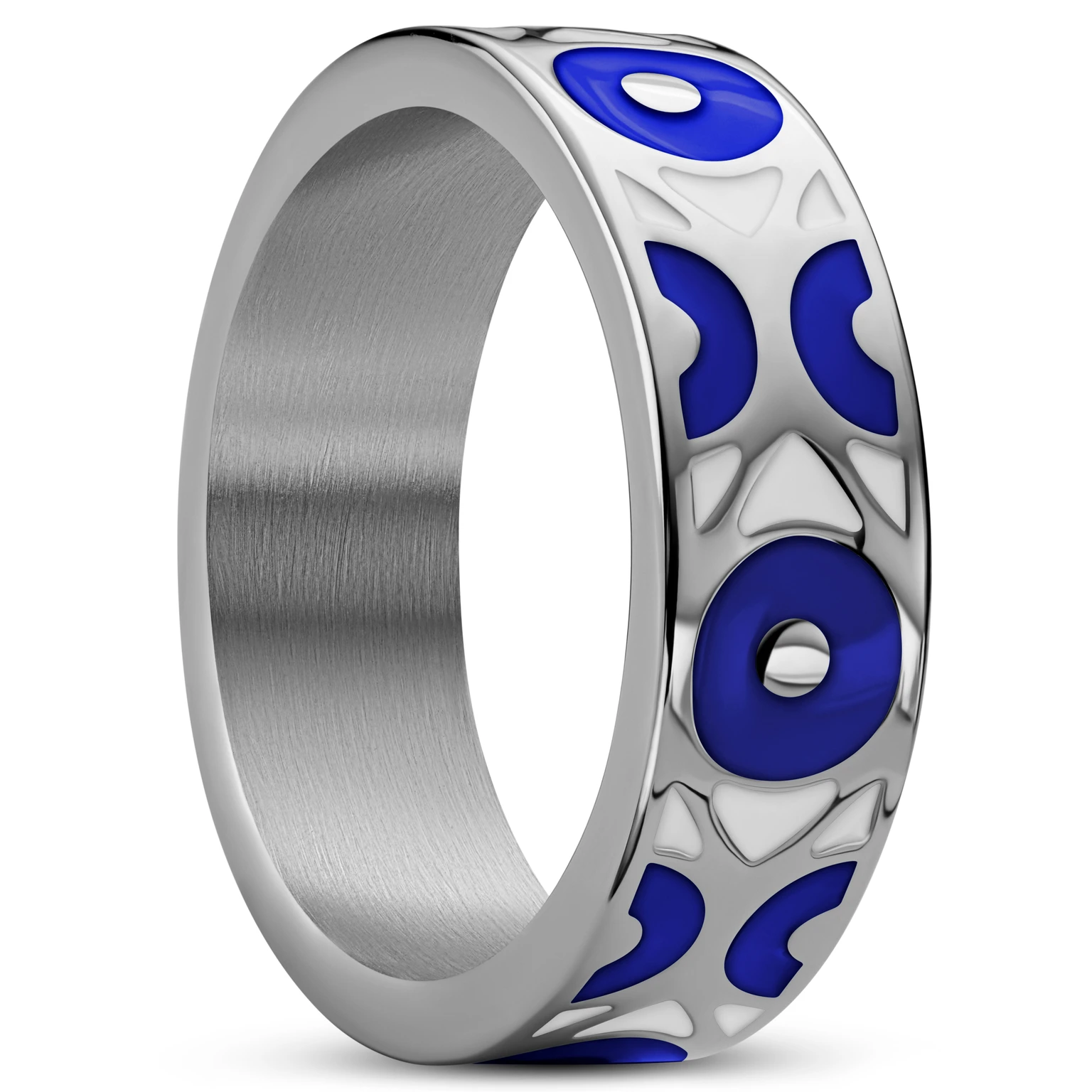 Evil Eye | 7 mm Ασημί Ατσάλινο Δαχτυλίδι Βέρα με Σκούρο Μπλε Μοτίβο Ματάκι Evil Eye | 7 mm Ασημί Ατσάλινο Δαχτυλίδι Βέρα με Σκούρο Μπλε Μοτίβο Ματάκι