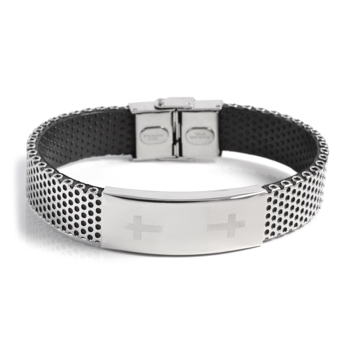 Unikt Gummidetalje Kors Stålarmbånd - 1