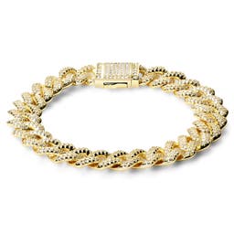 Nicos | 12 mm Iced Guldfärgat Armband med Diamantstiftlänkar och Zirkoner