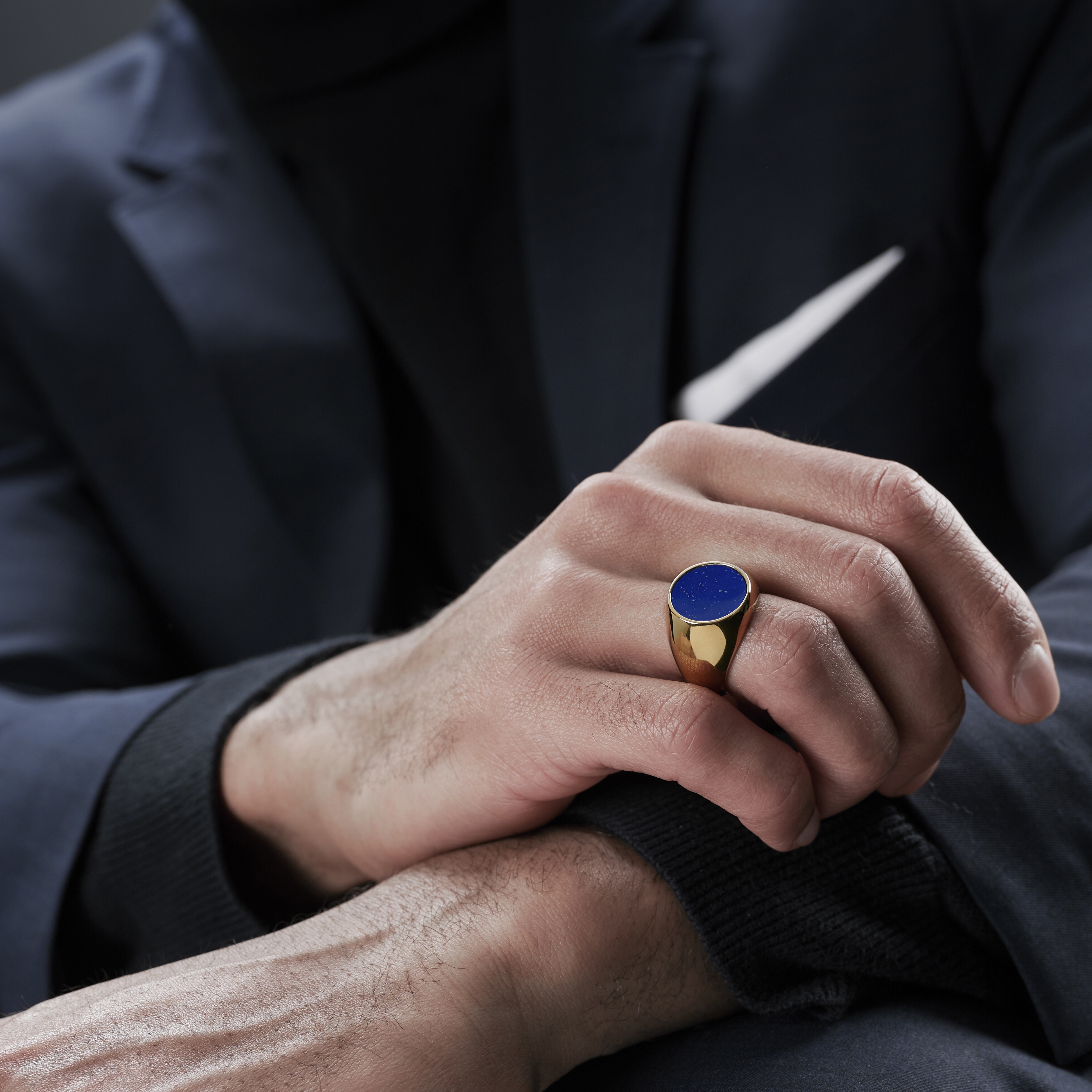 Makt | Gold-Tone With Blue Lapis Lazuli Signet Ring - 5