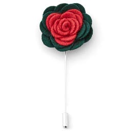 Forest Green & Currant Red Flower Lapel Pin
