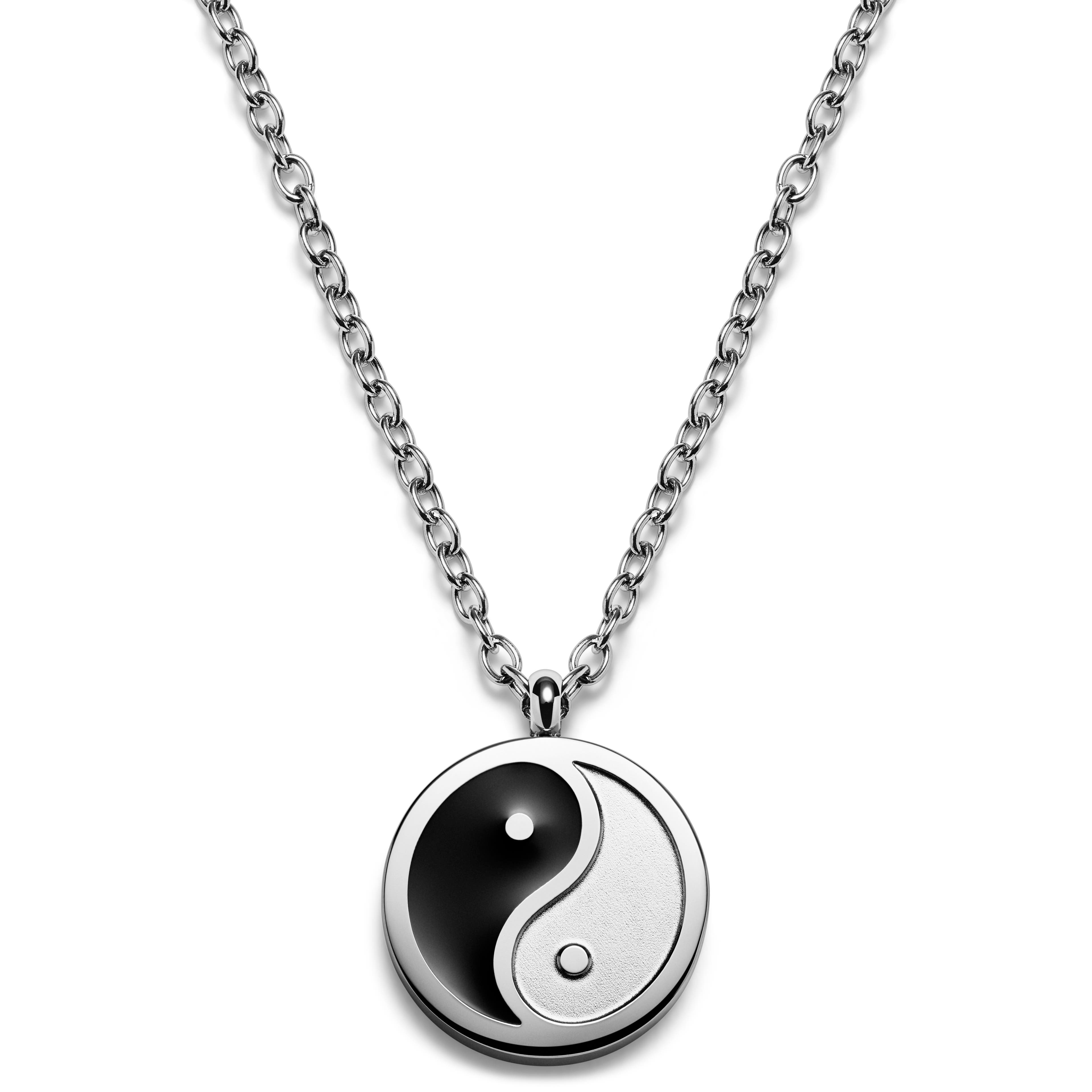 Unity | Colier argintiu rotund din oțel inoxidabil cu Yin și Yang