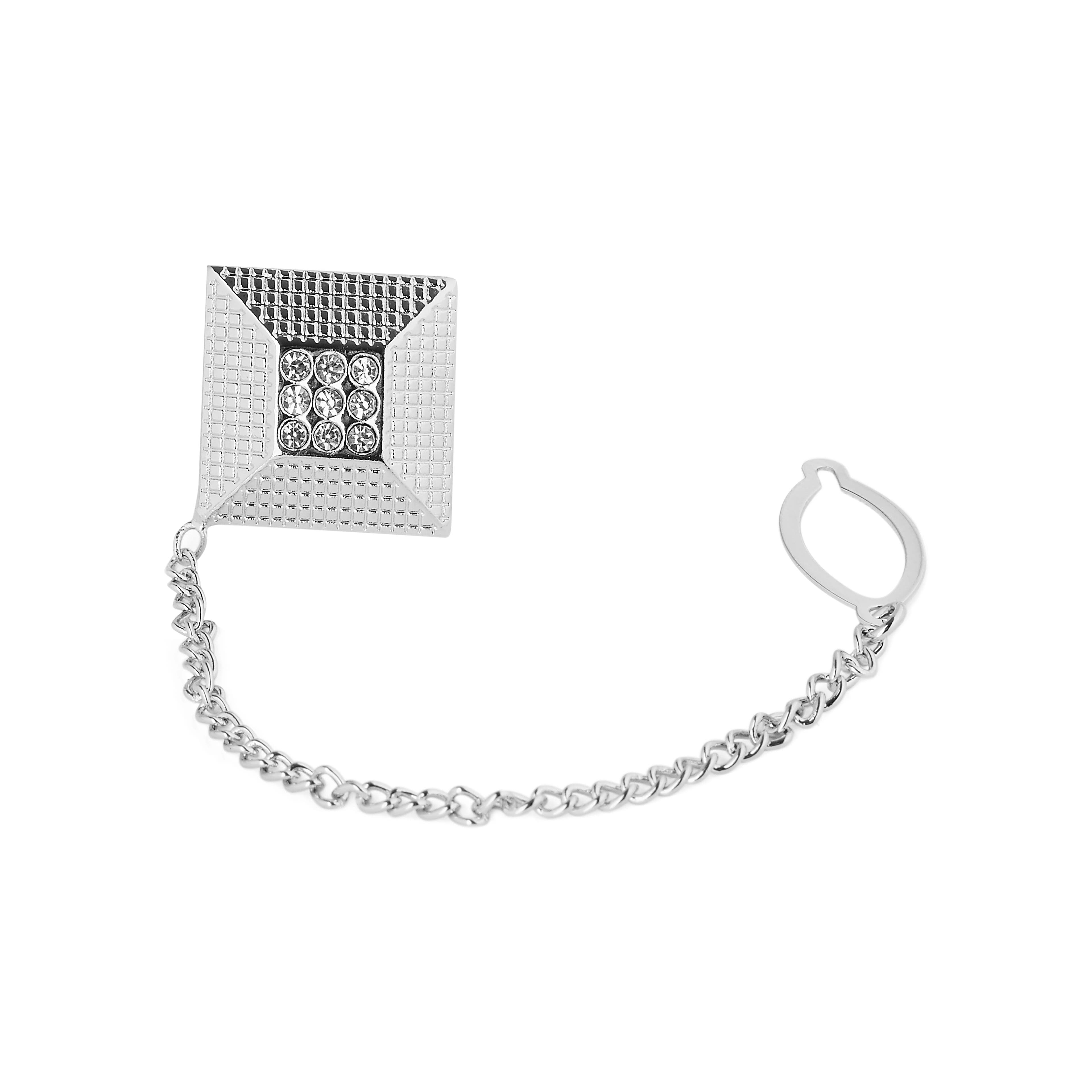 Silver-Tone Pyramid Tie Pin Chain