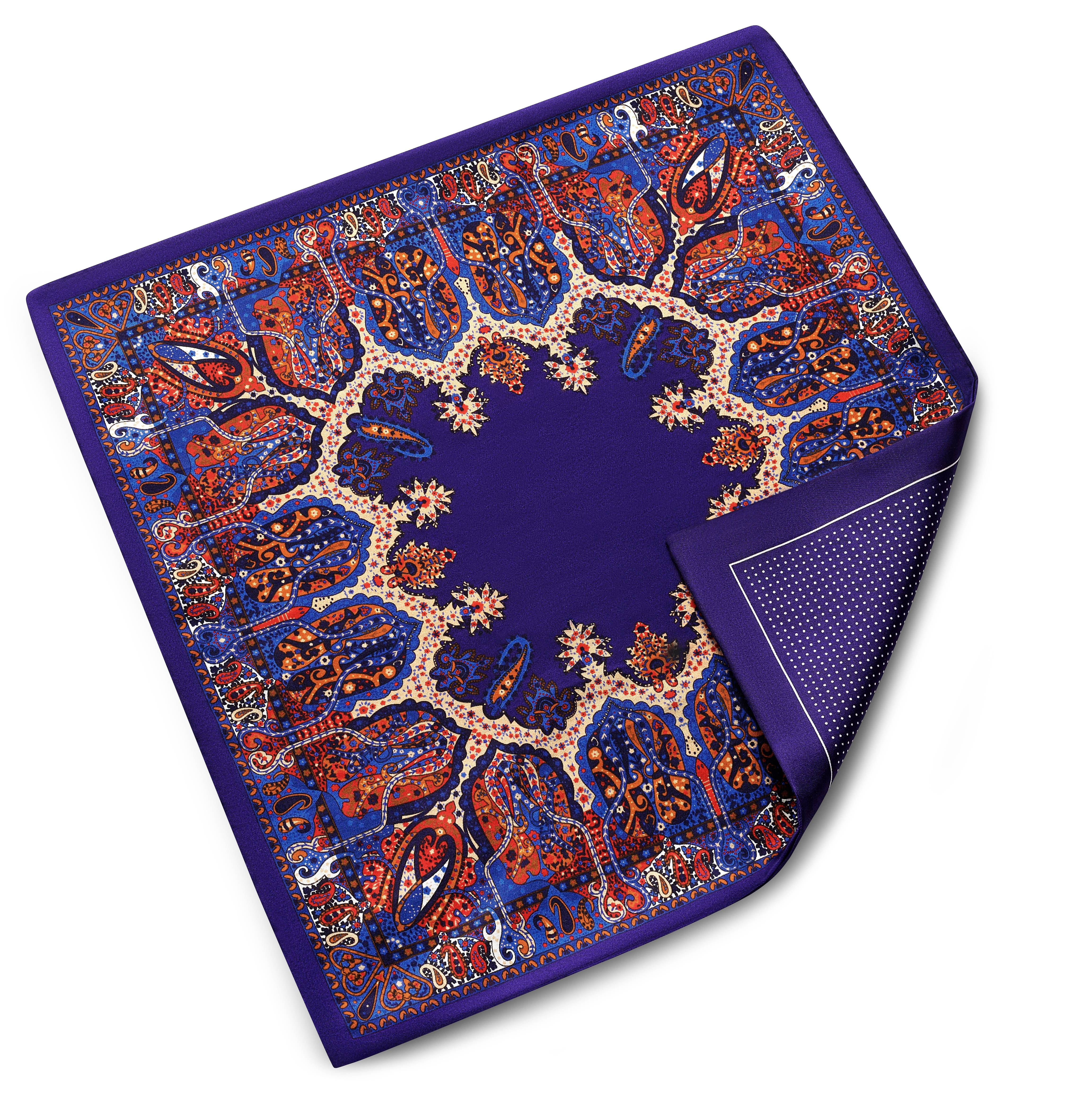 Elegio | Pañuelo de bolsillo reversible de seda con estampado azul y lunares - 2