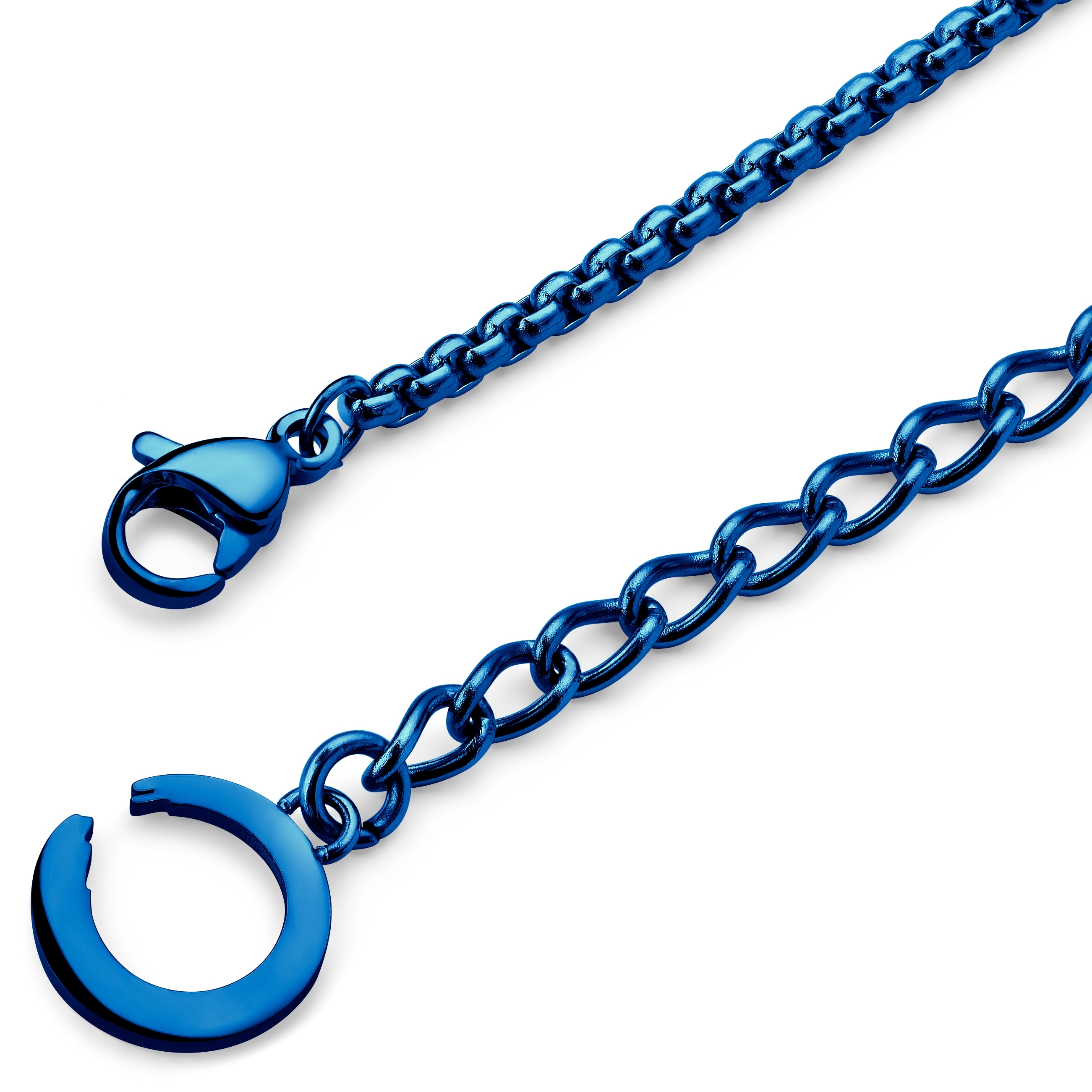 Egan | Blue Stainless Steel Teddy Bear Box Chain Necklace - 3