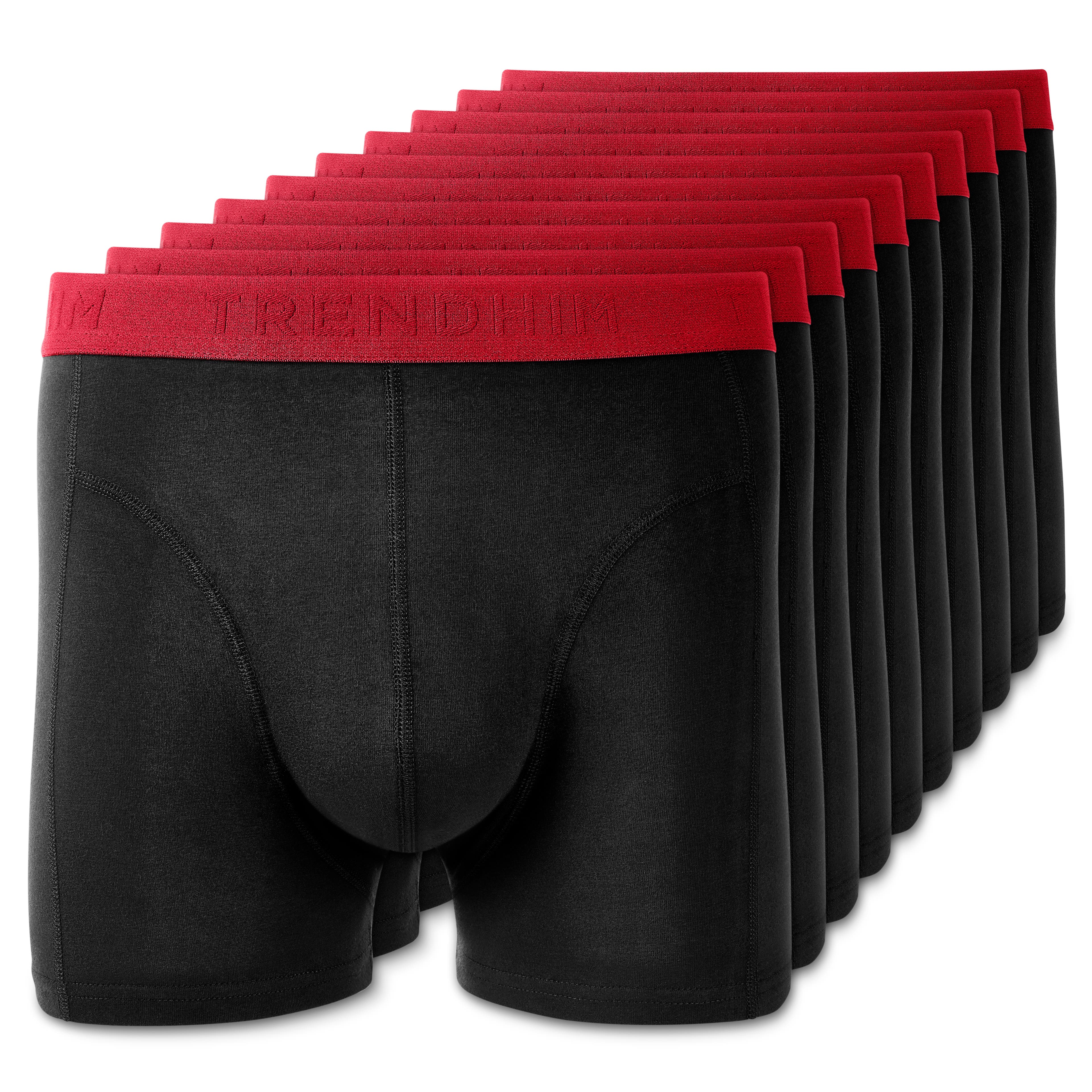FlexFeel | 10er-Pack Boxerbriefs aus schwarzer Baumwolle mit rotem Bund FlexFeel | 10er-Pack Boxerbriefs aus schwarzer Baumwolle mit rotem Bund