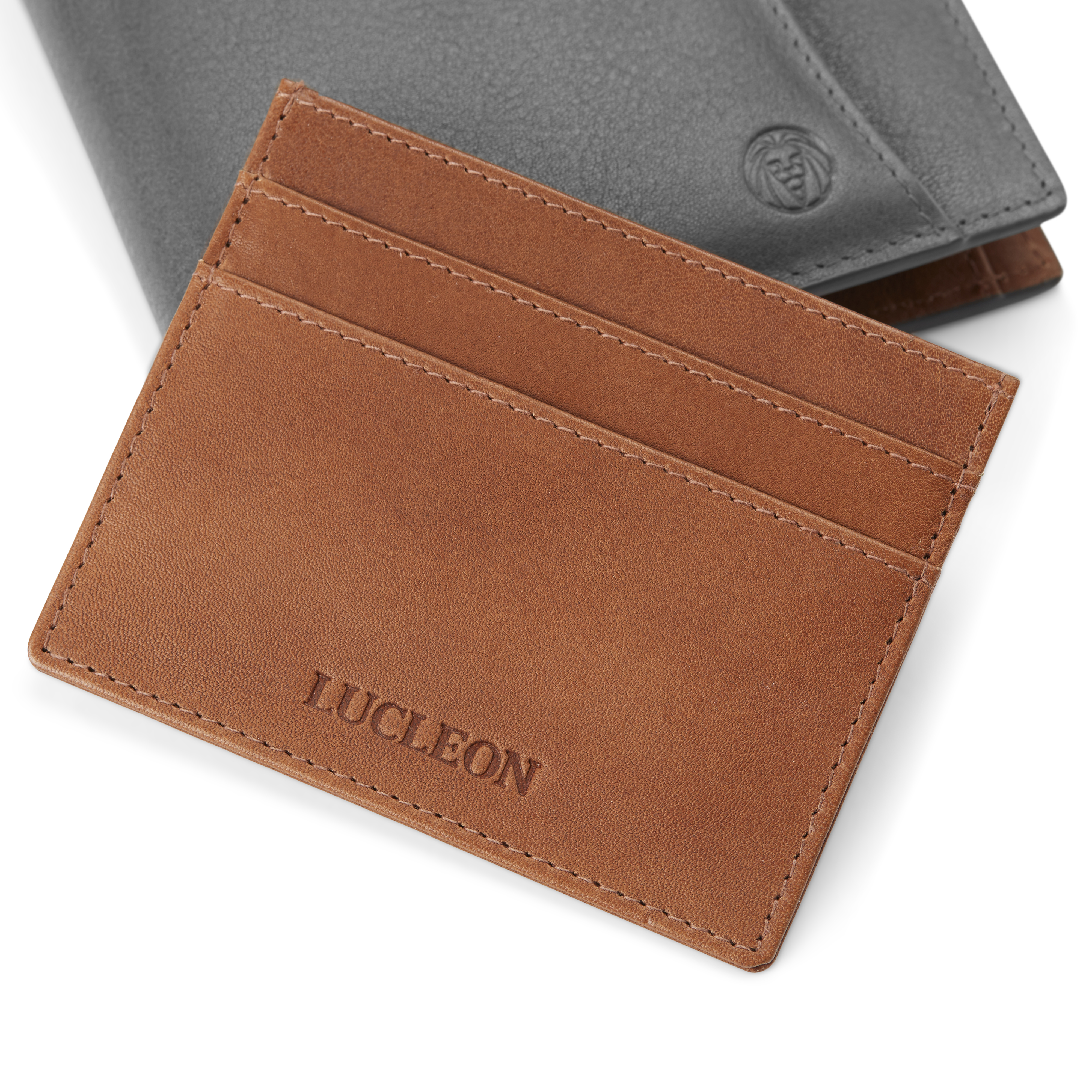 Кожен портфейл в сиво и светлокафяво с RFID защита и картодържател Lincoln - 11