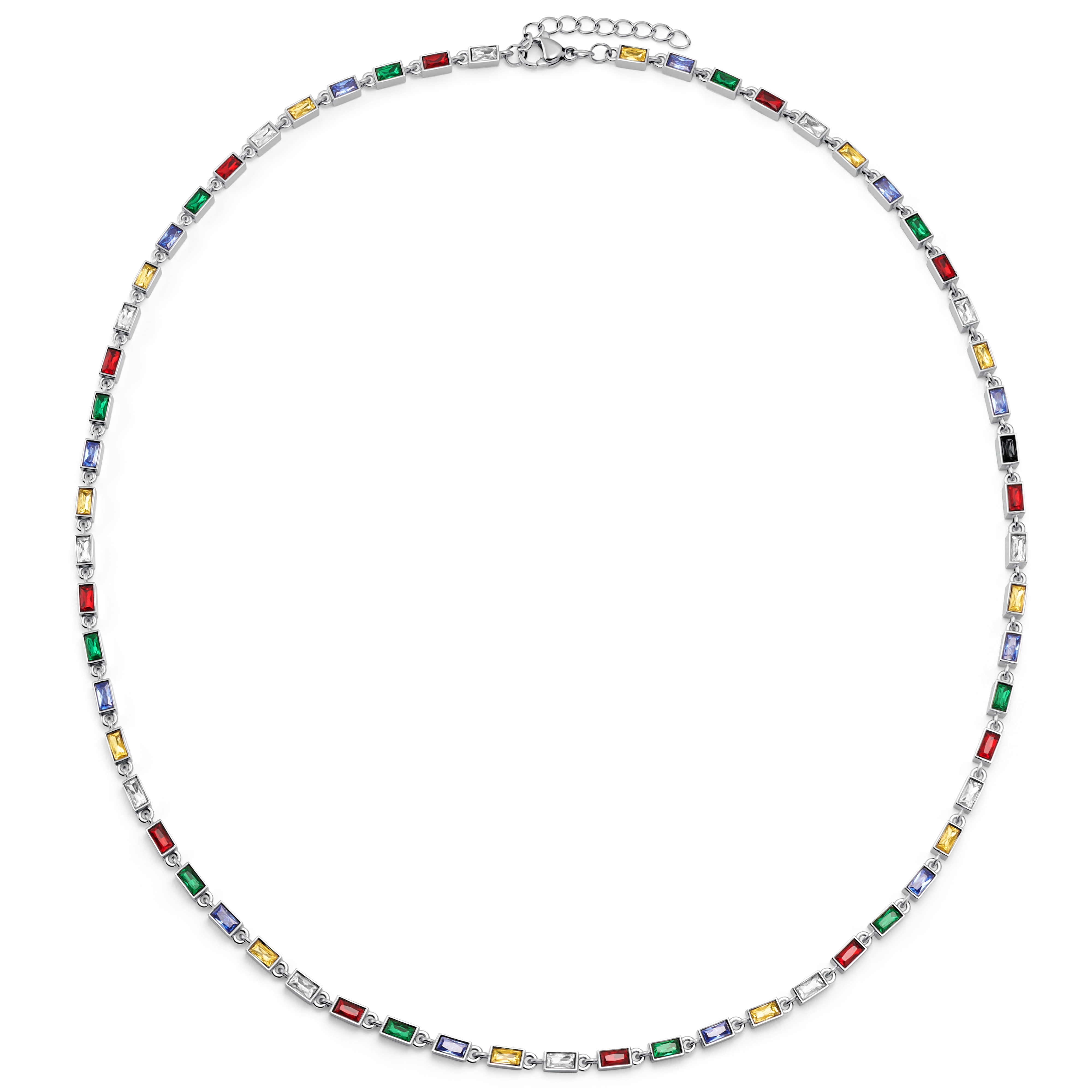 Facet | Silvertonat halsband med flerfärgade kristallglasstenar - 2