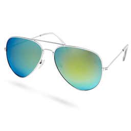 Aviator Silver-Tone & Blue Polarized Sunglasses