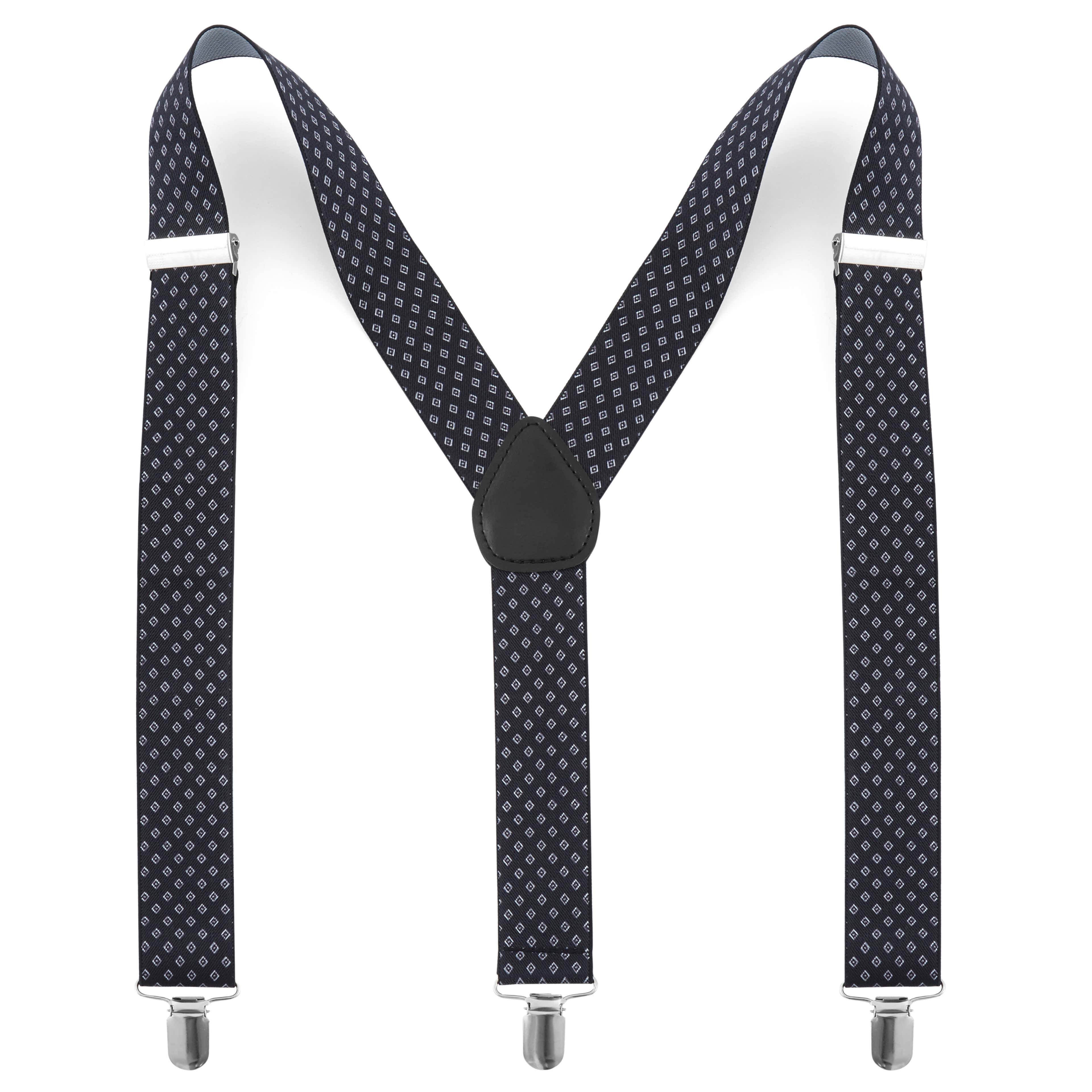 Black Suspenders With Small Diamond Pattern - 1 - primary thumbnail small_image gallery