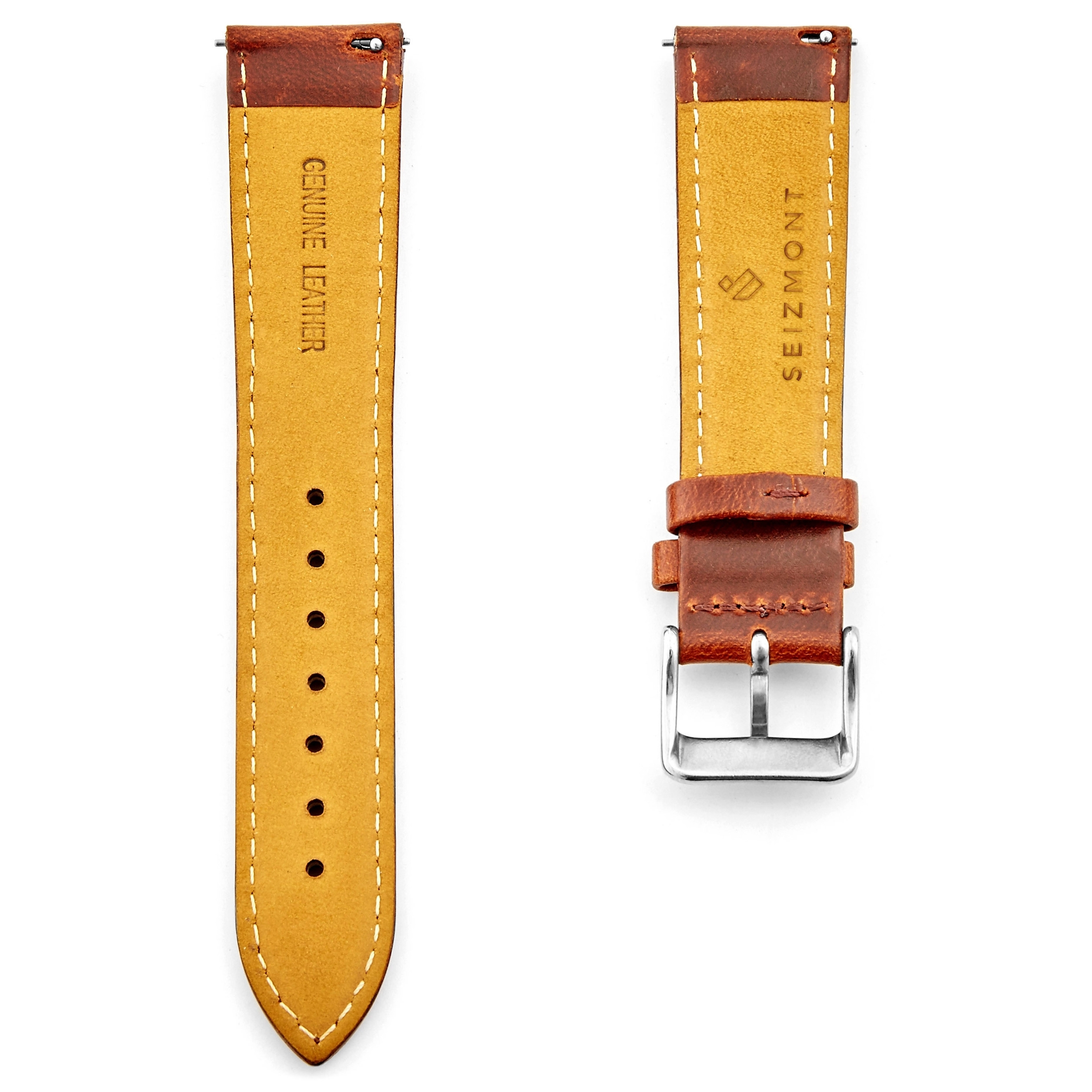 Vintage Καφέ Δερμάτινο Λουράκι Ρολογιού με Ασημί Κούμπωμα - 3