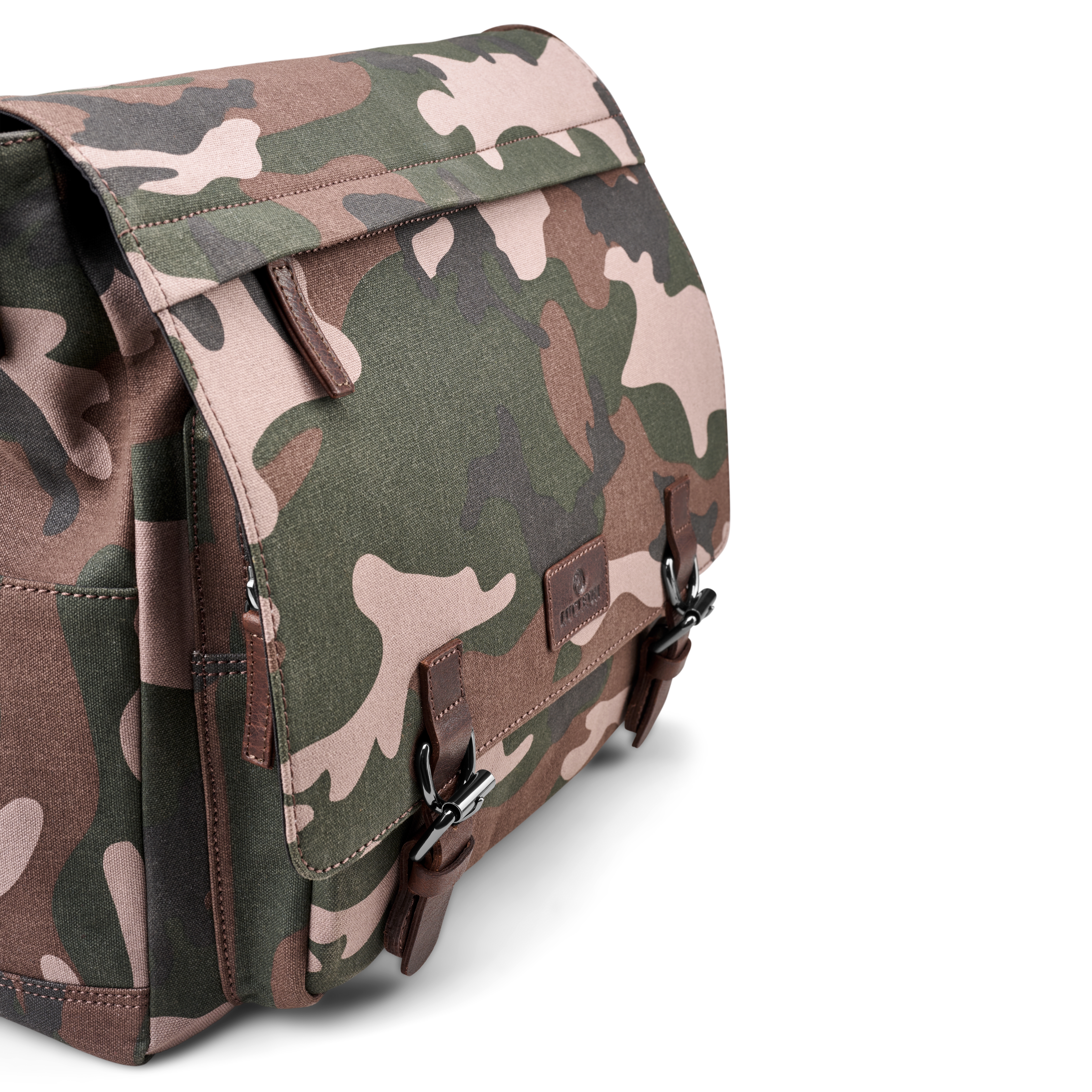 Leaf Pattern Camoflage Canvas & Buffalo Leather Satchel - 5