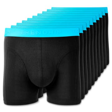 FlexFeel | Paquete de 10 calzoncillos bóxer de algodón negro con cinturilla azul neón FlexFeel | Paquete de 10 calzoncillos bóxer de algodón negro con cinturilla azul neón