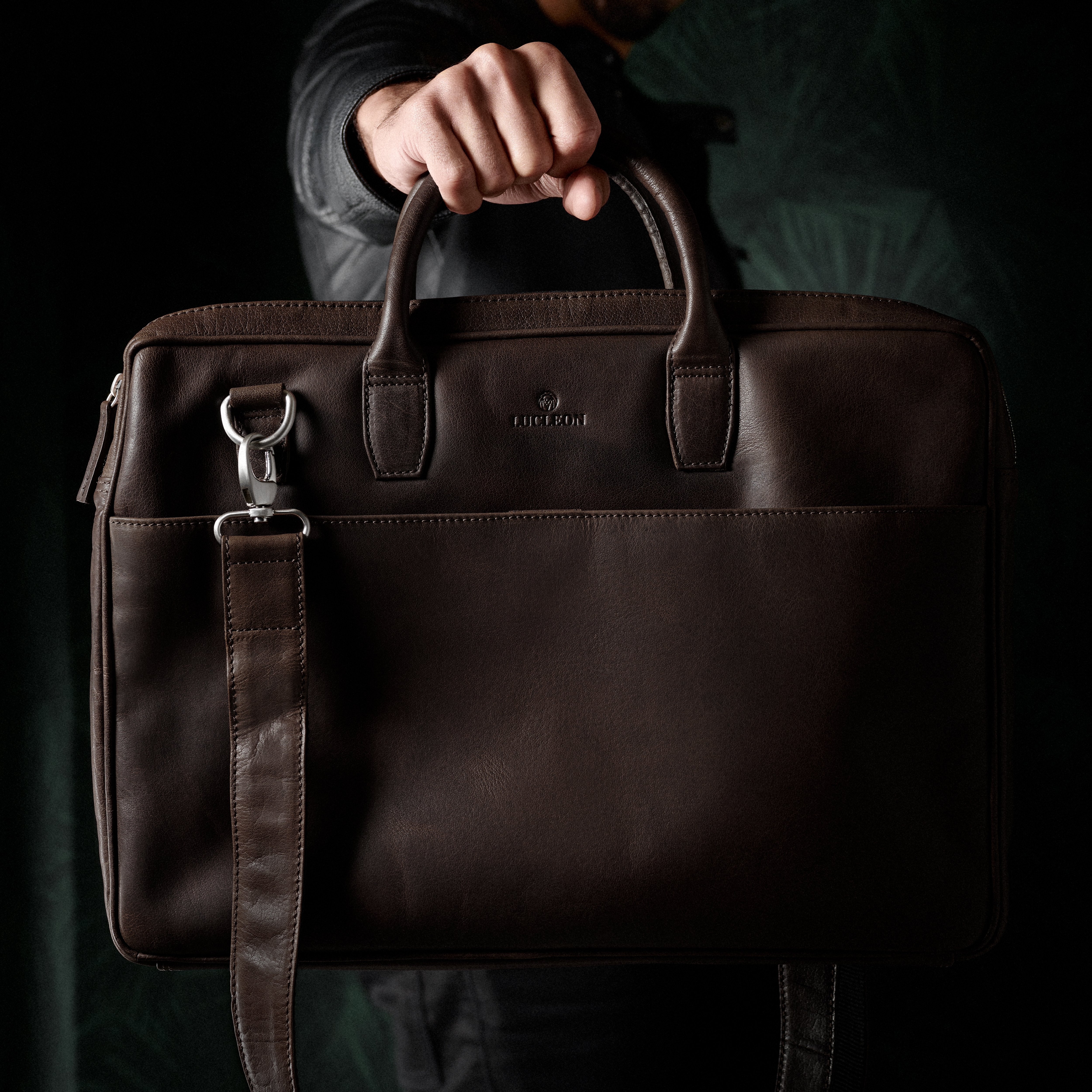 Καφέ Δερμάτινη Τσάντα Laptop με Διπλό Φερμουάρ Montreal Executive - 6