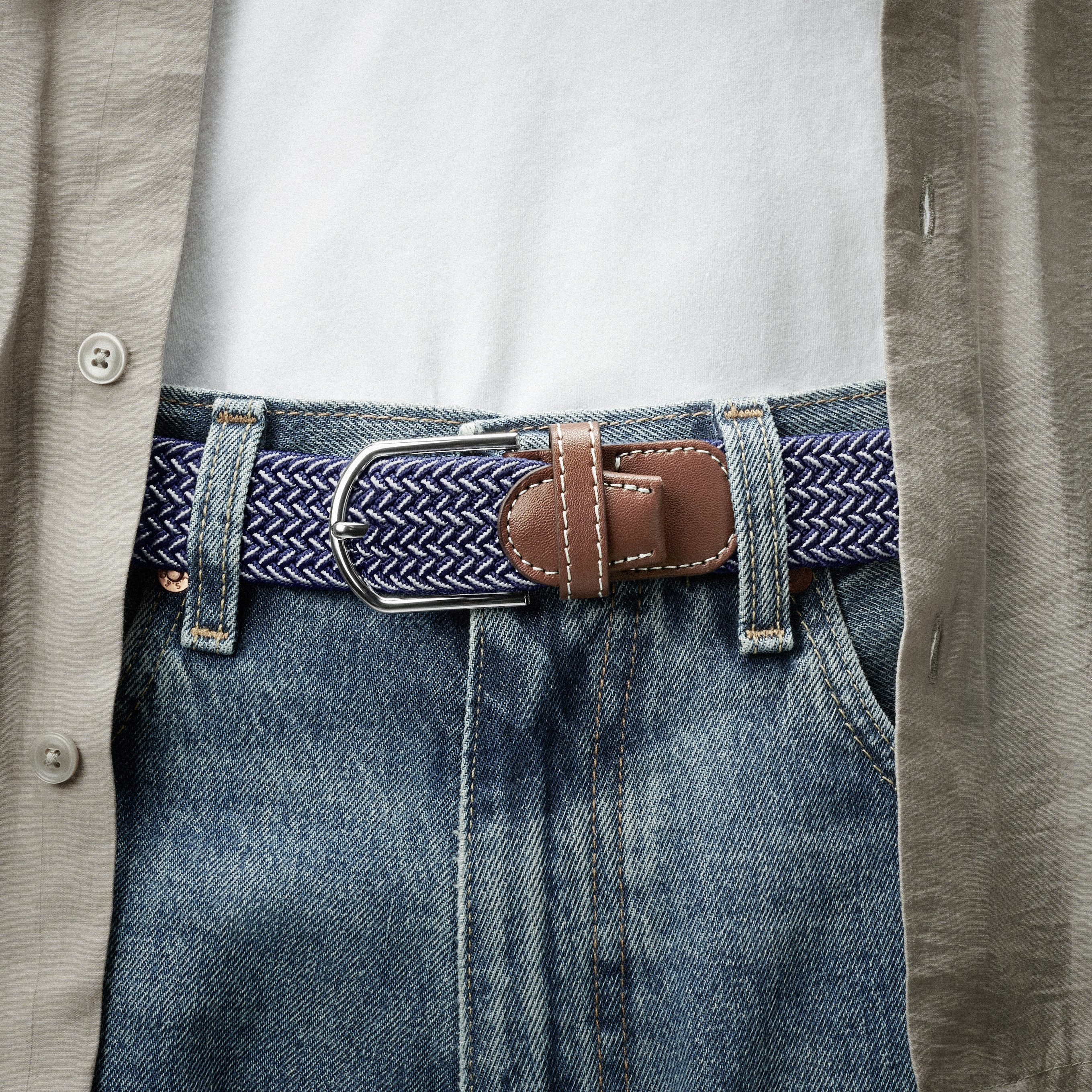 Μπλε και λευκή ελαστική πλεκτή ζώνη από καμβά - 3