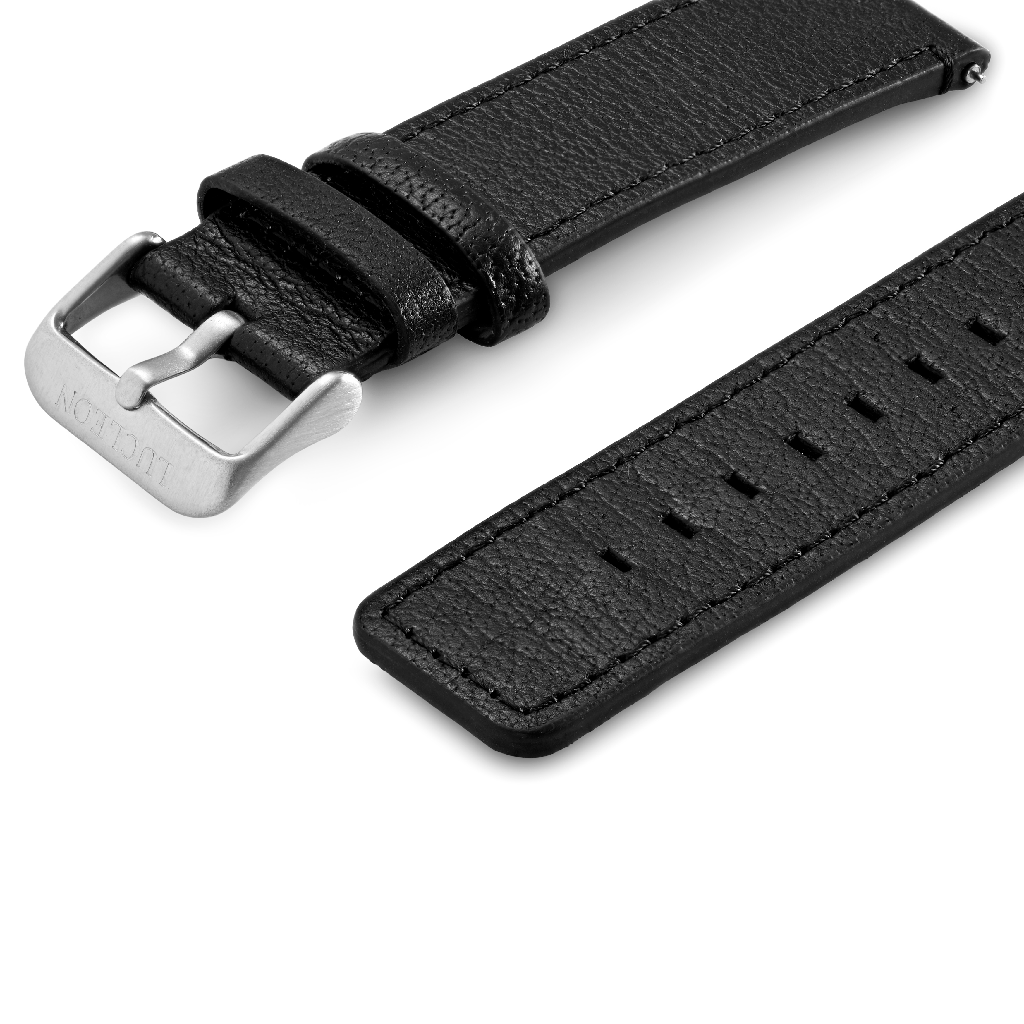 Fekete bőr óraszíj ezüstszínű fémcsattal - 2