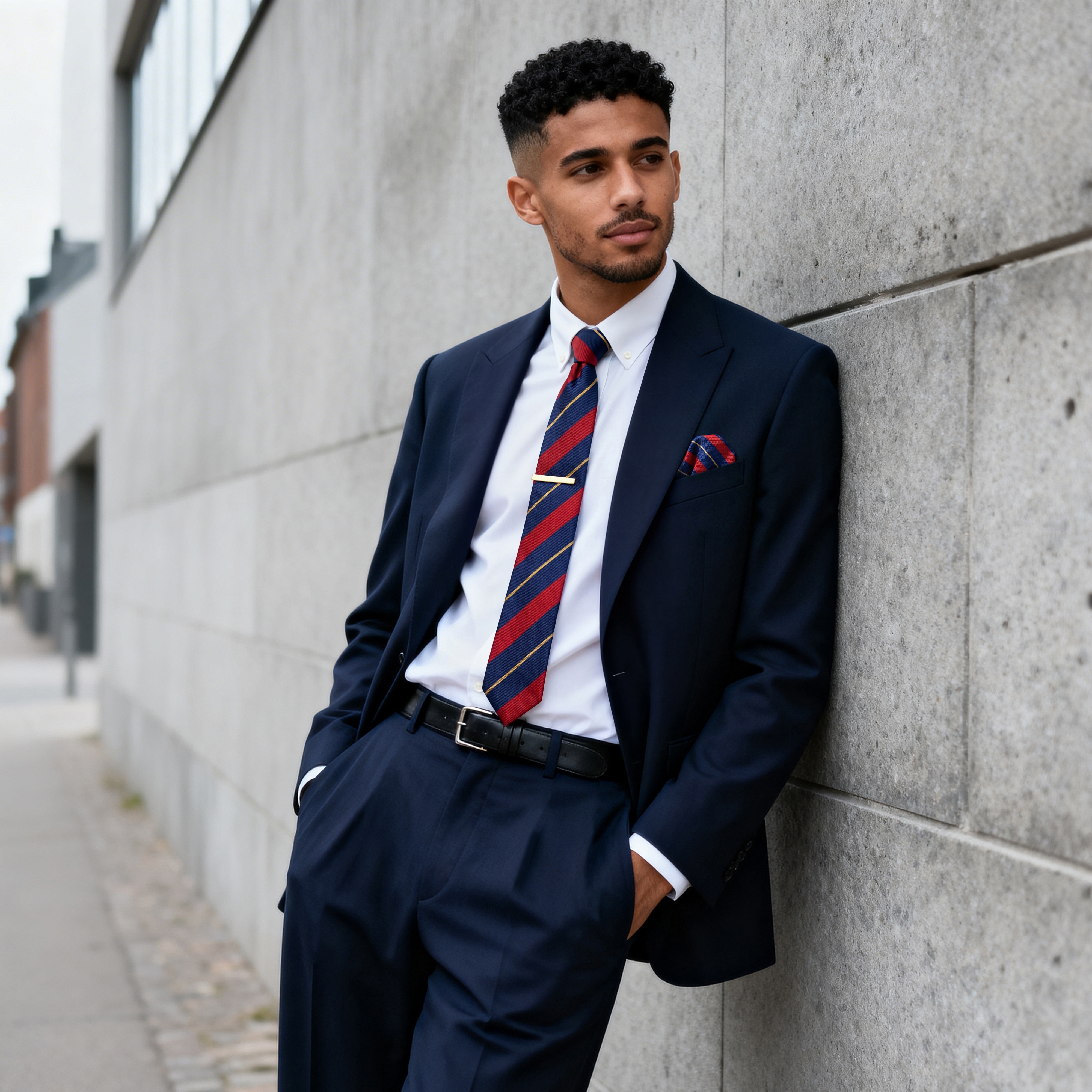 Rot & Gold Gestreifte Marineblaue Seidenkrawatte 6cm - 3