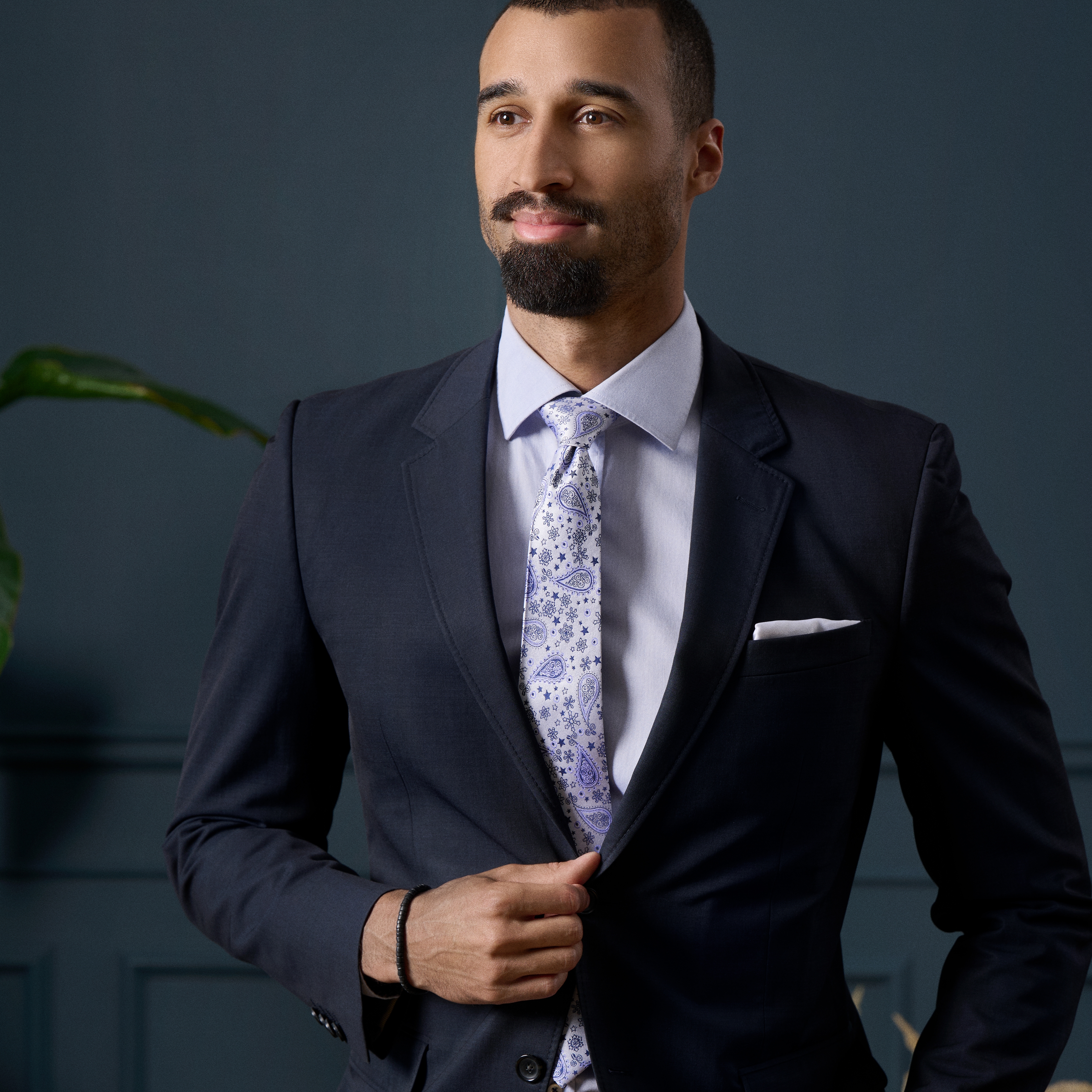 Cravate en soie à motif cachemire blanc et bleu | 8 cm - 4