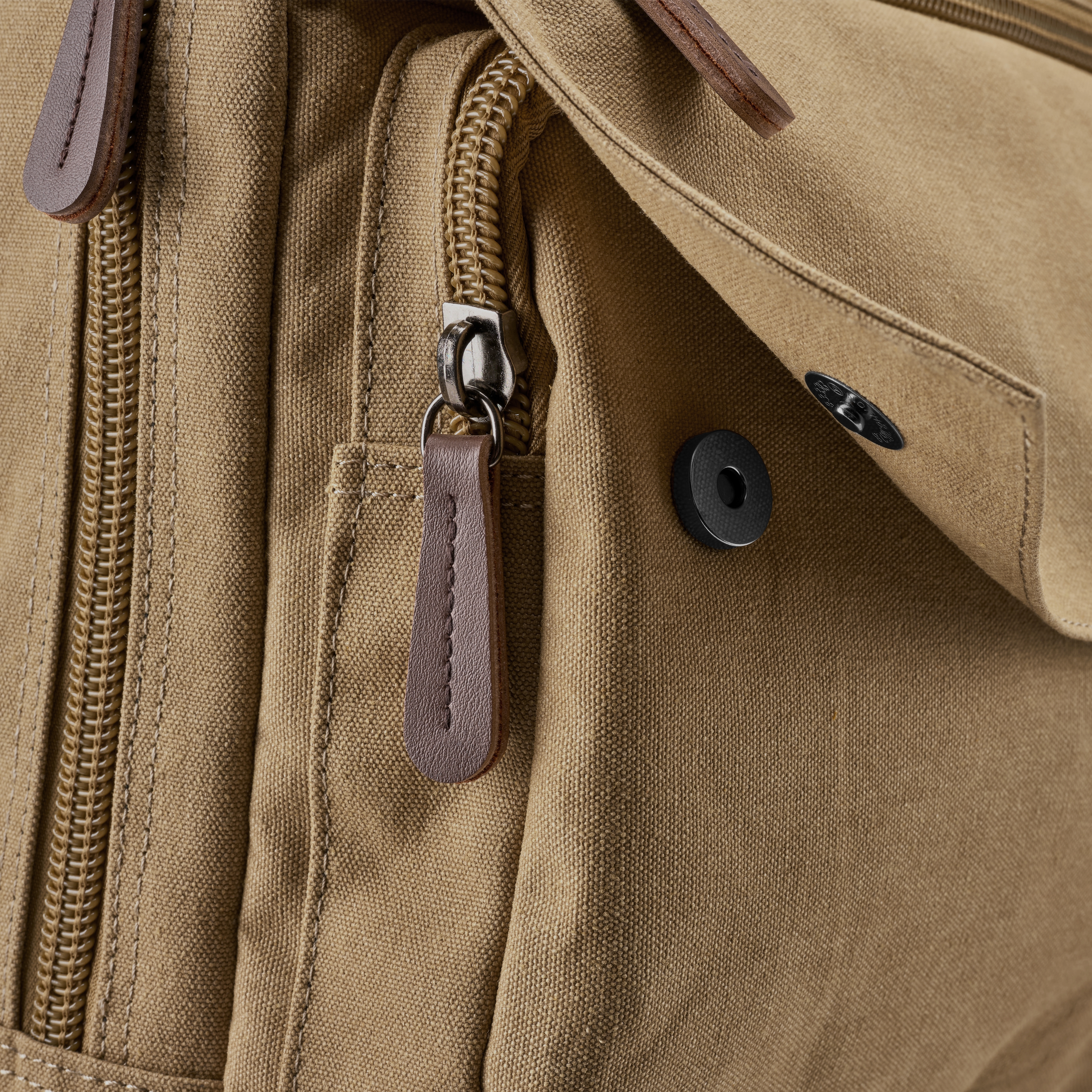 Компактна раница от брезент, цвят горичца и кафява кожа - 6