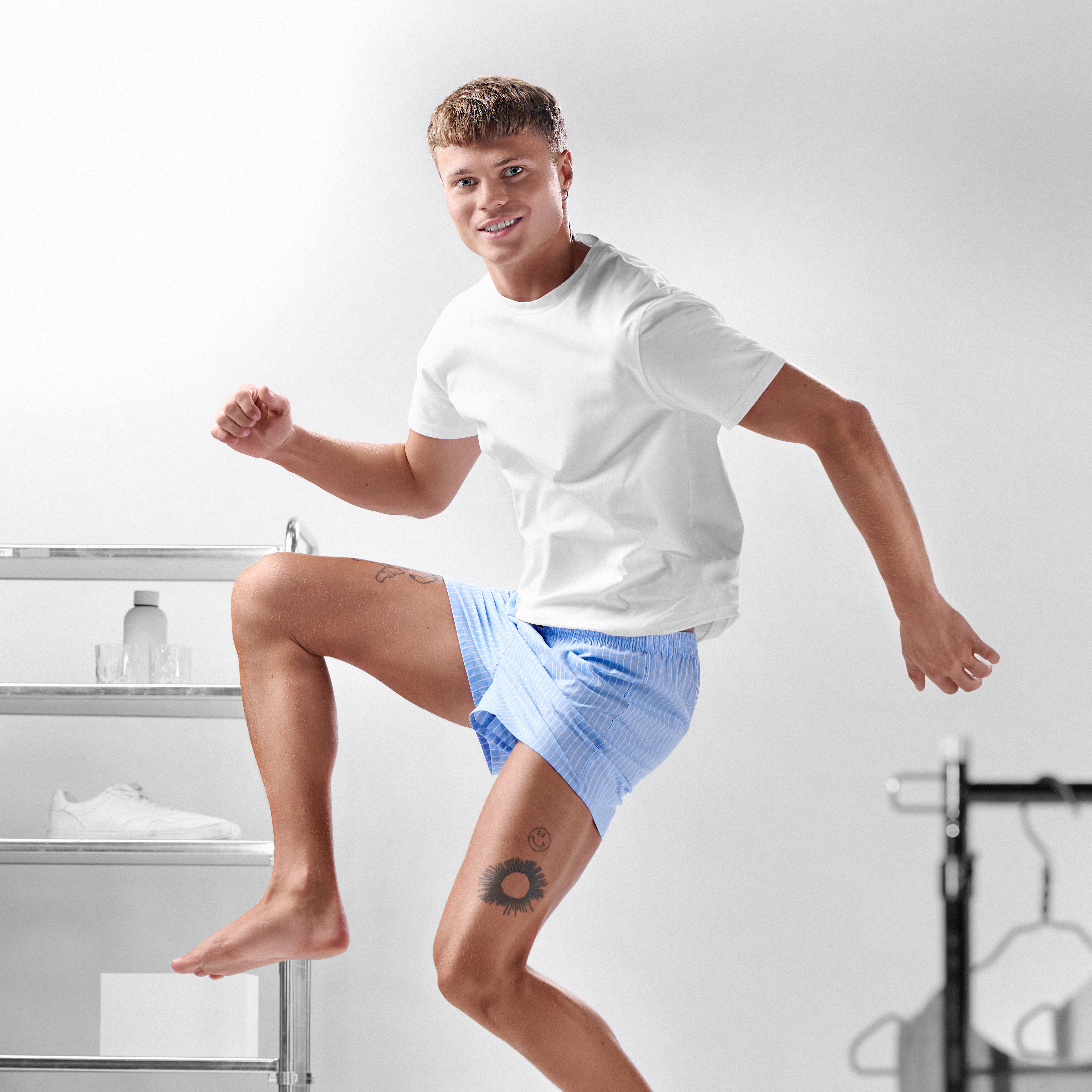 XXL - AirFeel | 3-Pak Løstsiddende Stribede Himmelblå Boxershorts i Bomuld - 4