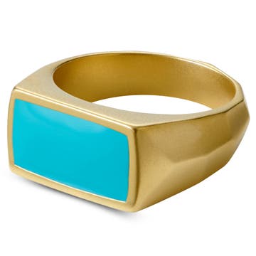 Jax | Gold-Tone With Turquoise Blue Enamel Signet Ring