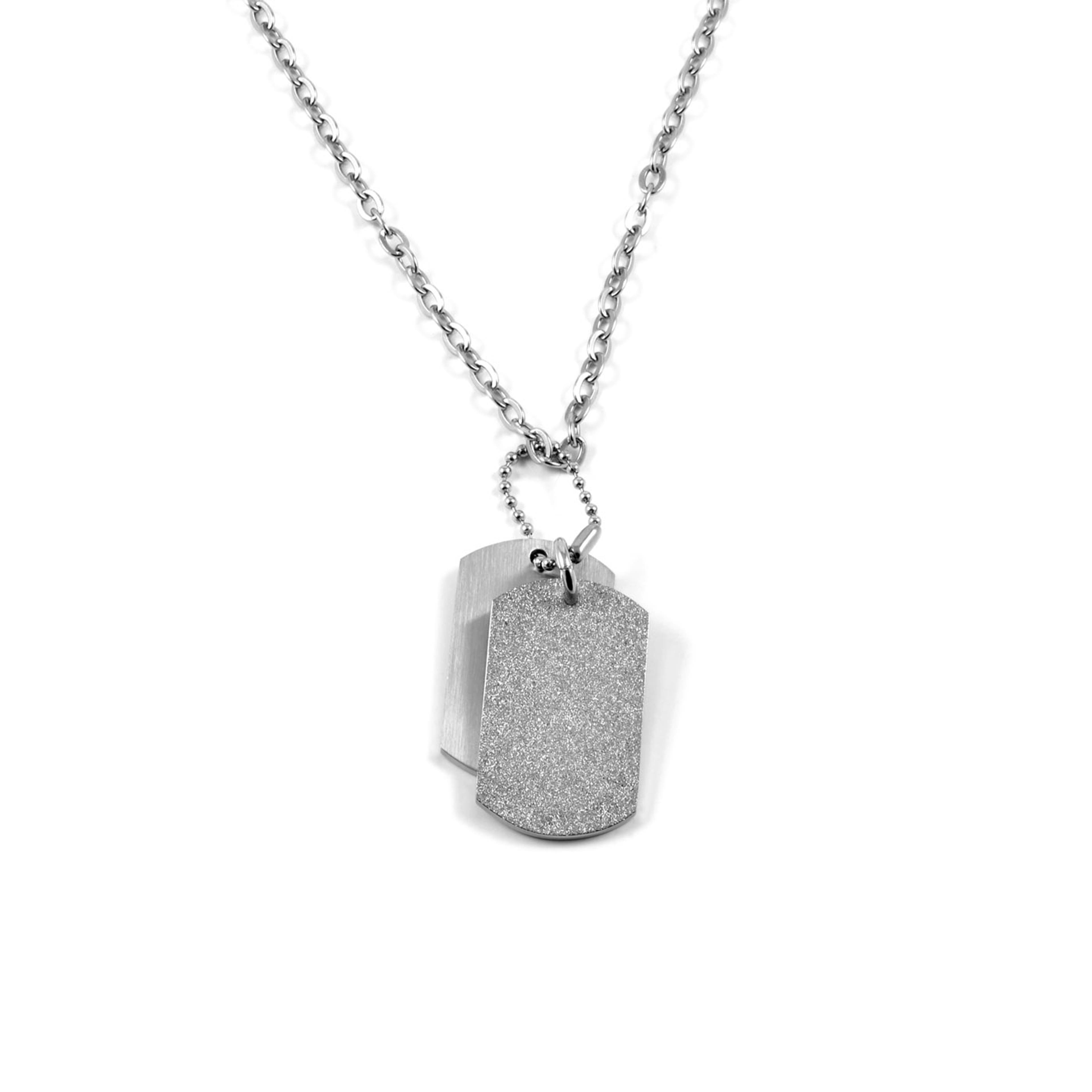 Silver-Tone Stainless Steel Double Dog Tag Cable Chain Necklace