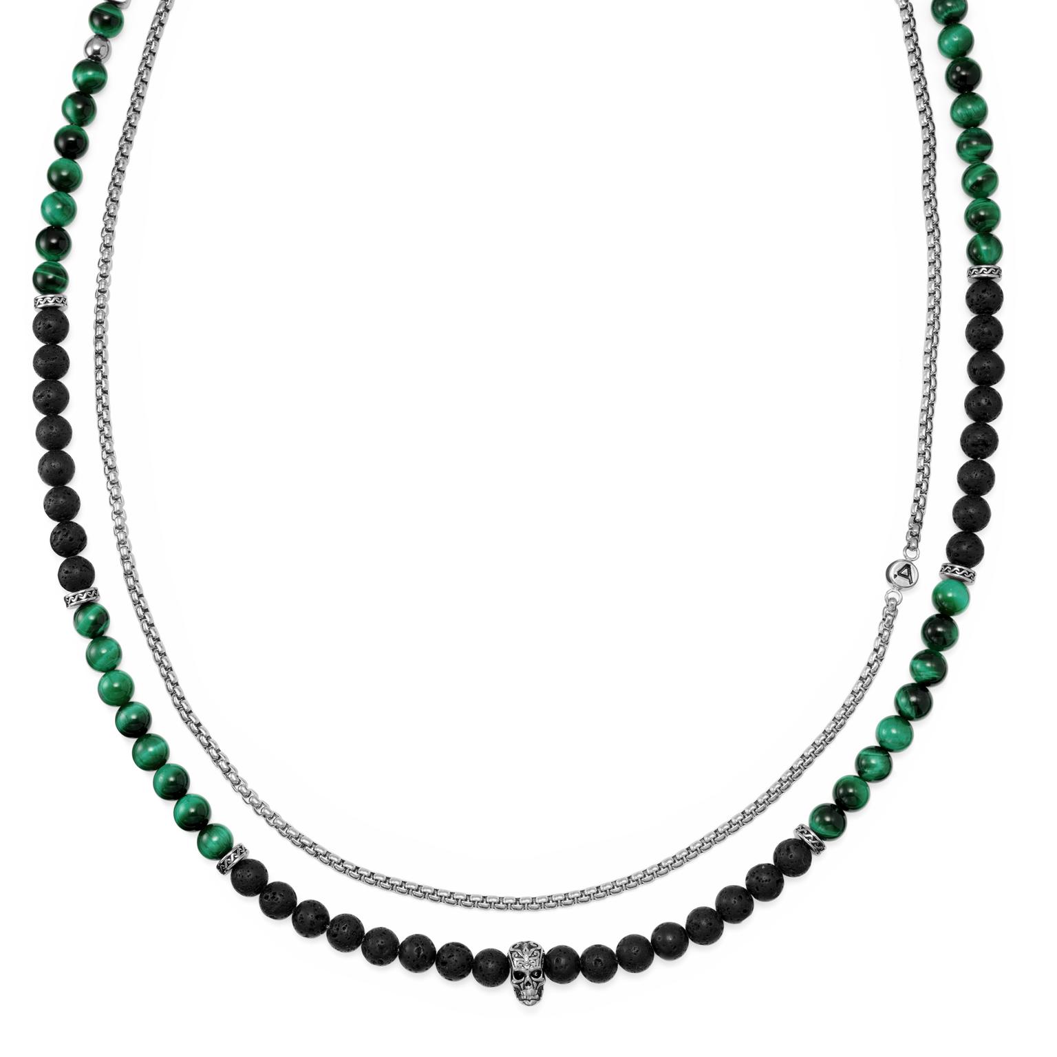Set de colliers Rico en pierre de lave et œil de tigre vert Set de colliers Rico en pierre de lave et œil de tigre vert