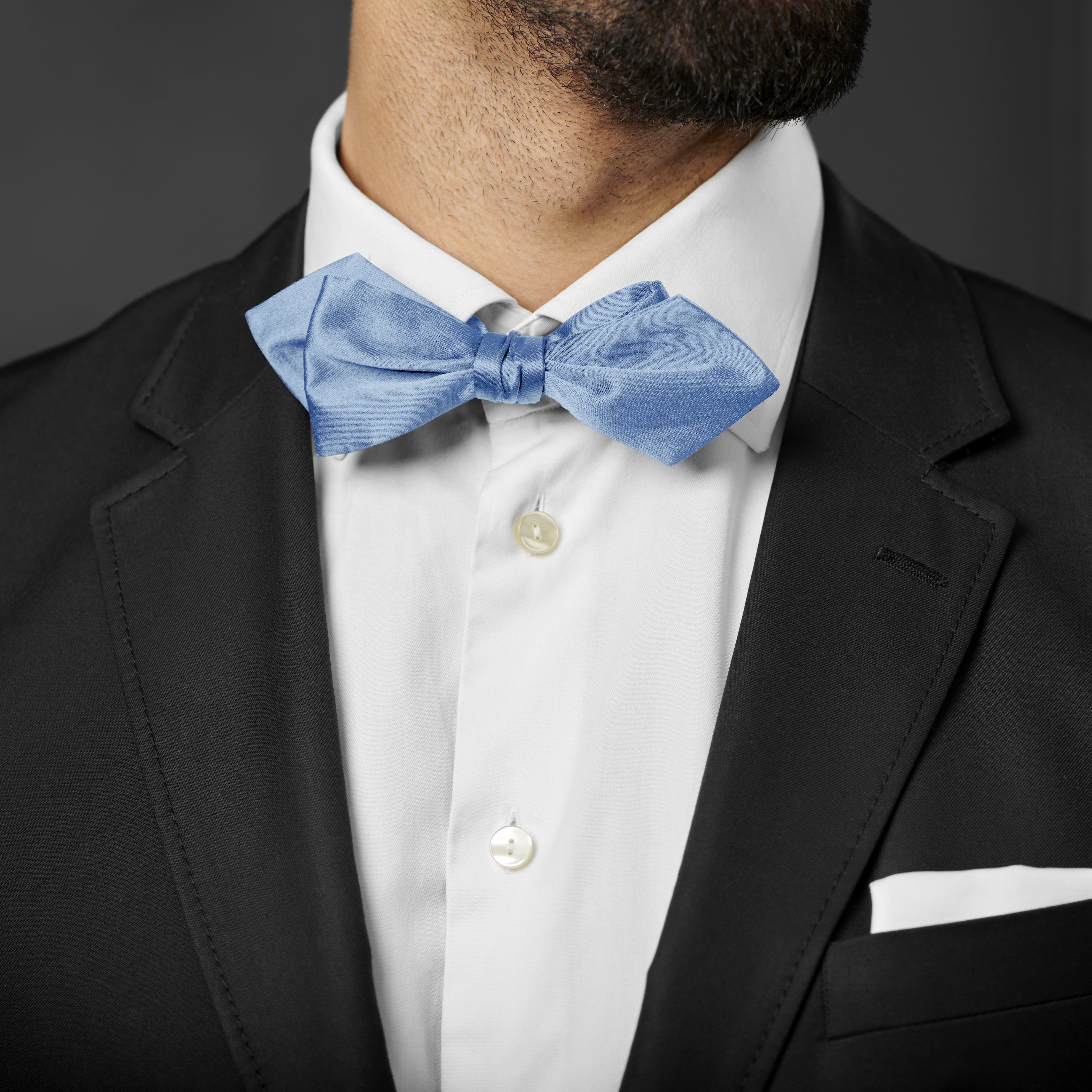 Shiny Baby Blue Basic Pointy Pre-Tied Bow Tie - 3