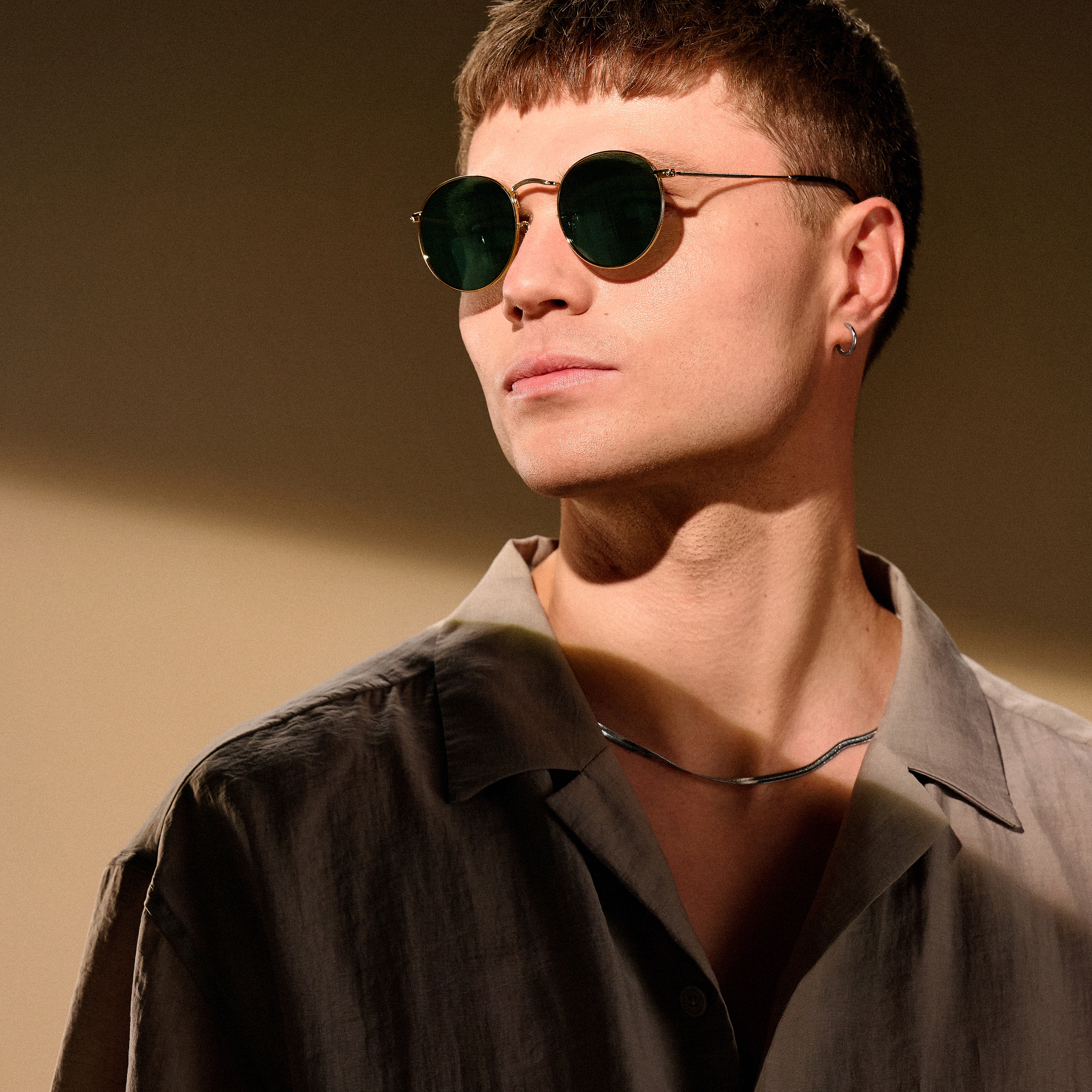 Поляризирани кръгли очила от хирургична стомана със златисто покритие и зелени стъкла - 4