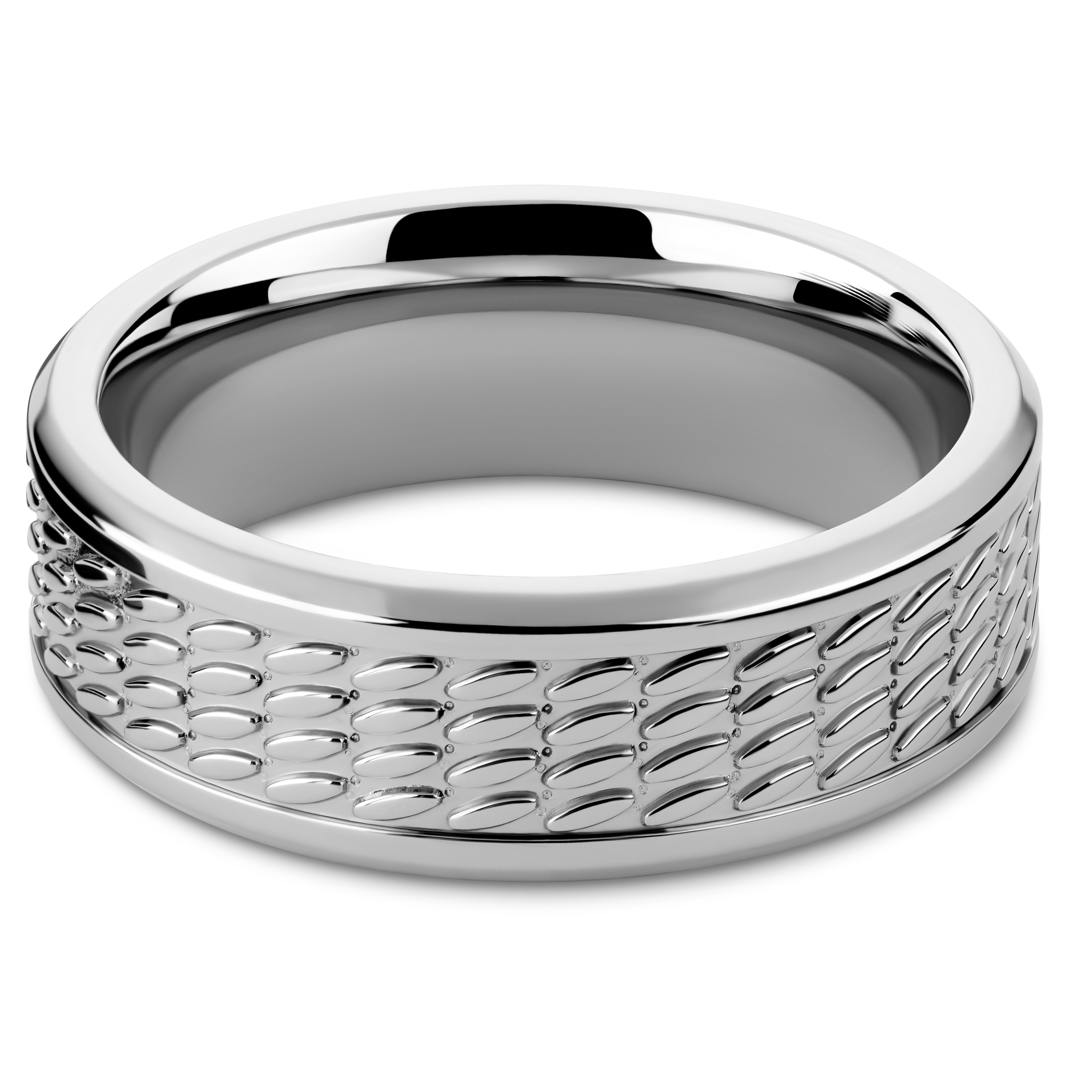 Hyperan | Anello in titanio color argento da 8 mm con motivo ovale - 2