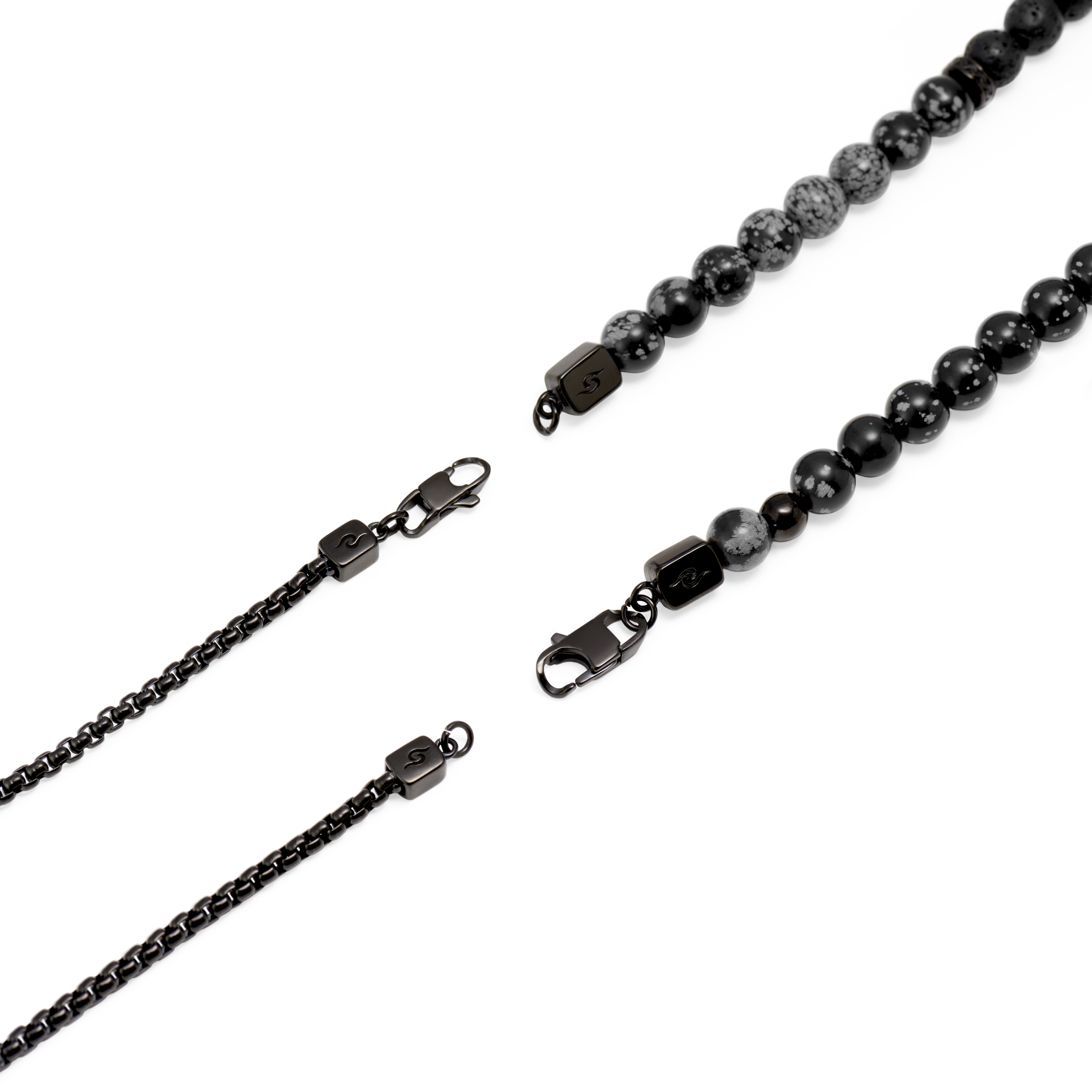 Rico Lava Rock & Snowflake Obsidian Halskæde Sæt - 9