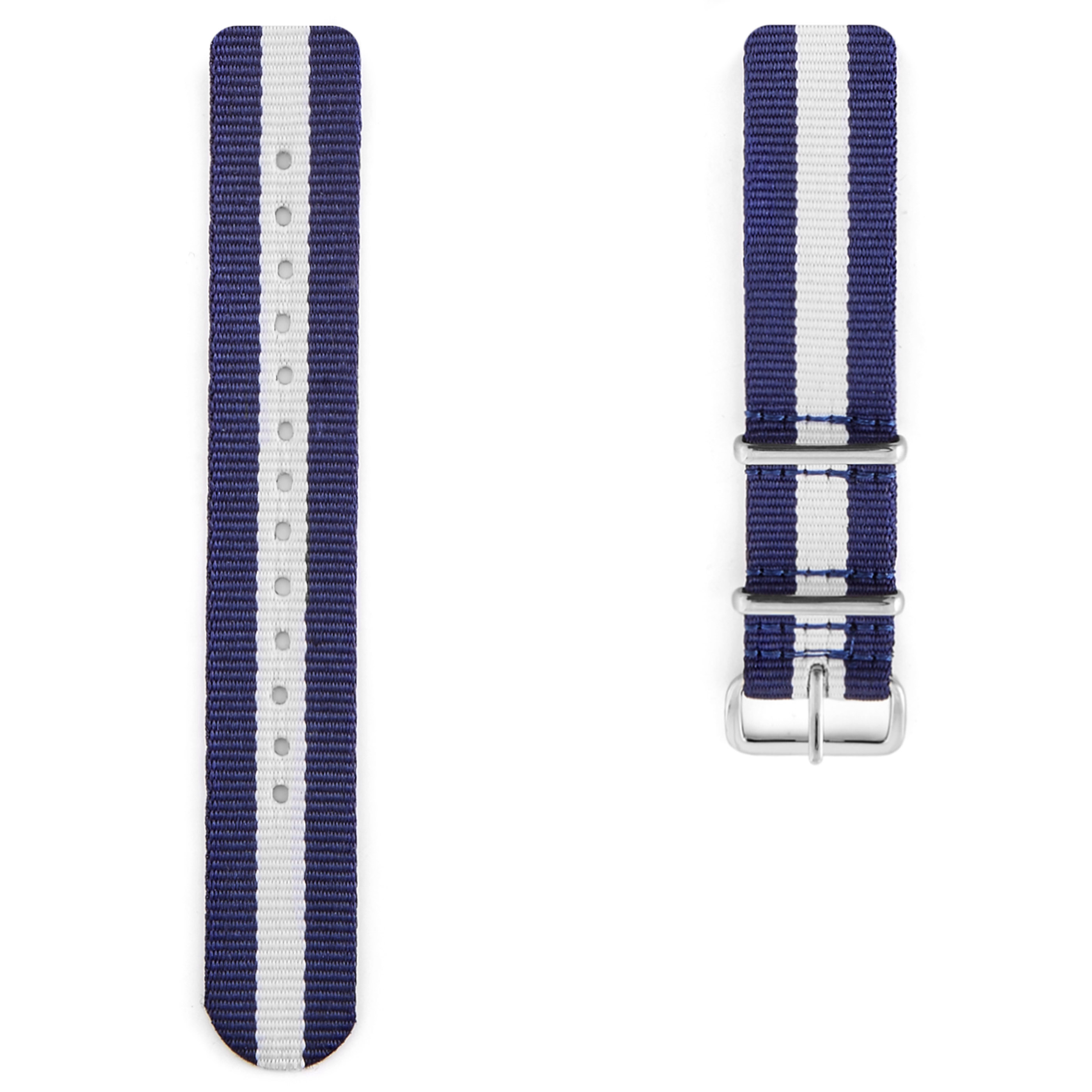 Navy, White & Silver NATO Watch Strap - 1