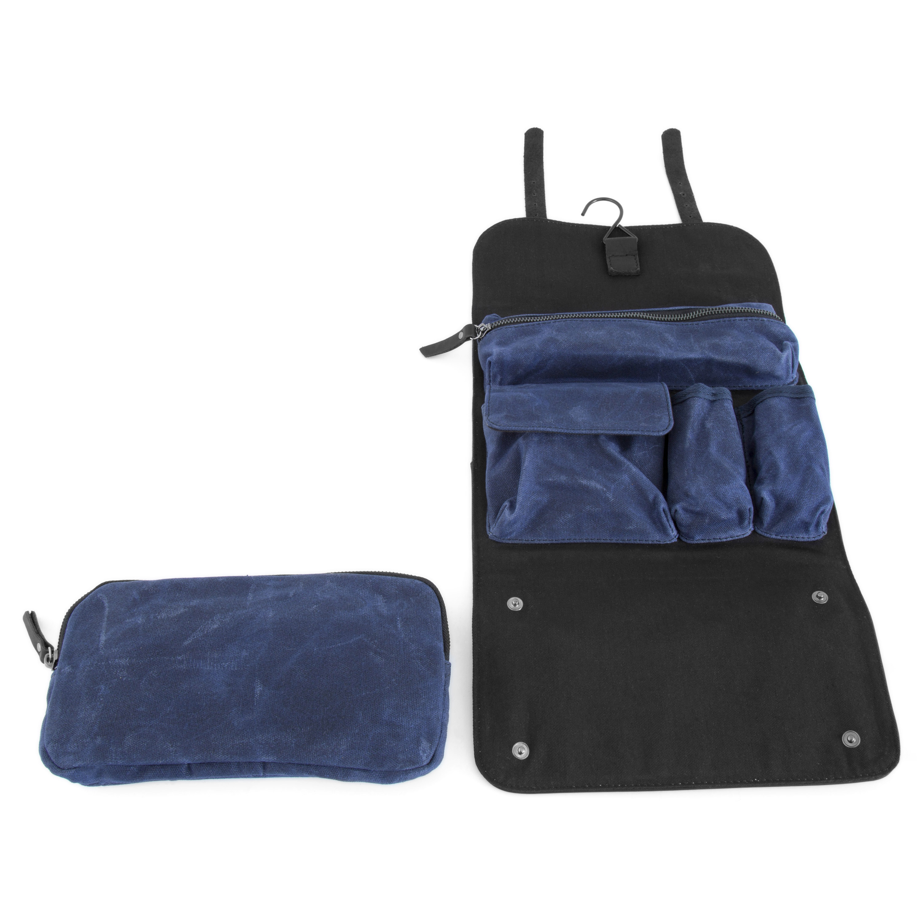 Navy Blue Waxed Canvas Roll Out Wash Bag - 2