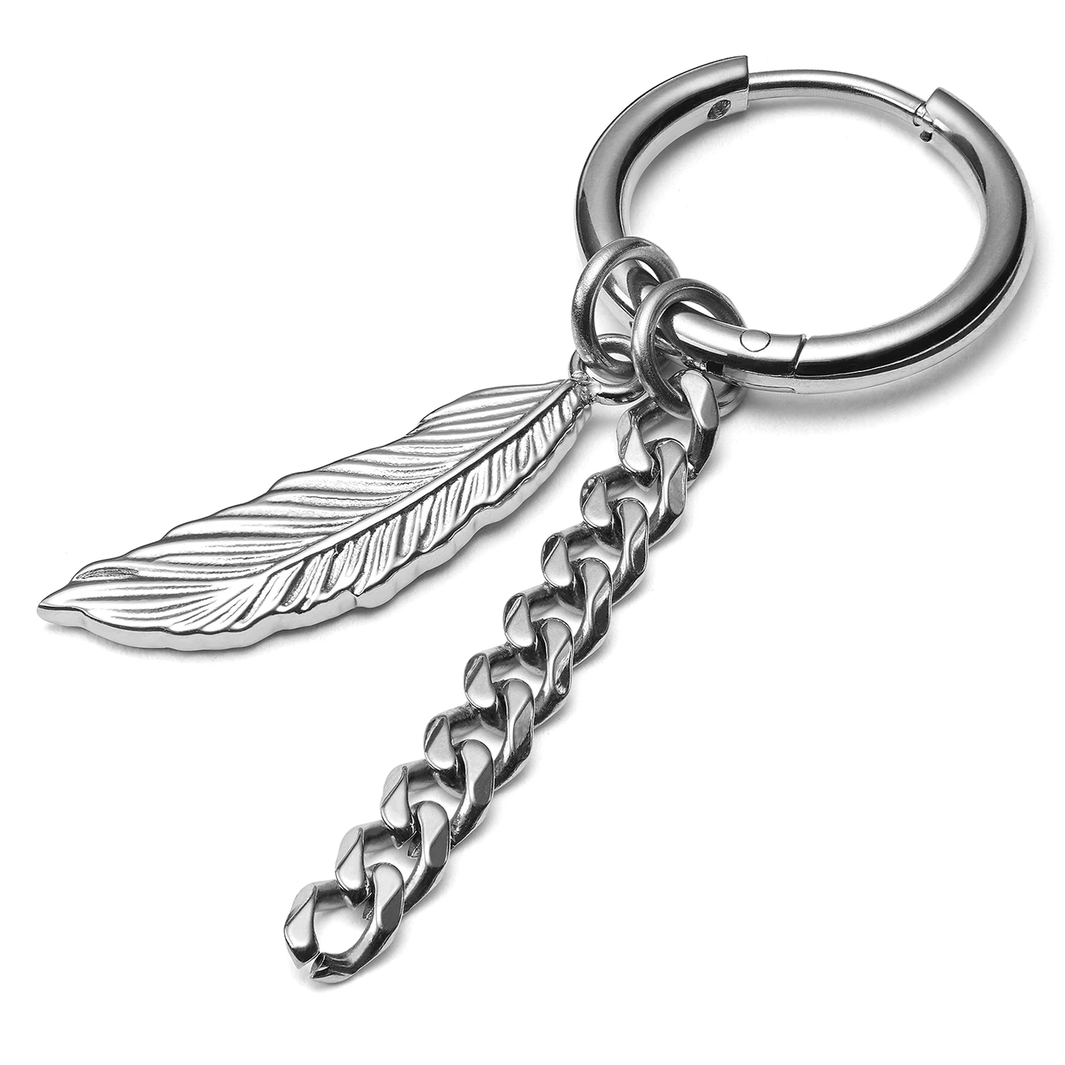 Stahl Creole Silberfarben Mit Feder & Kette Charms Stahl Creole Silberfarben Mit Feder & Kette Charms