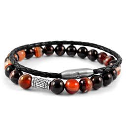 Natural Agate & Braided Leather Band Bracelet Set