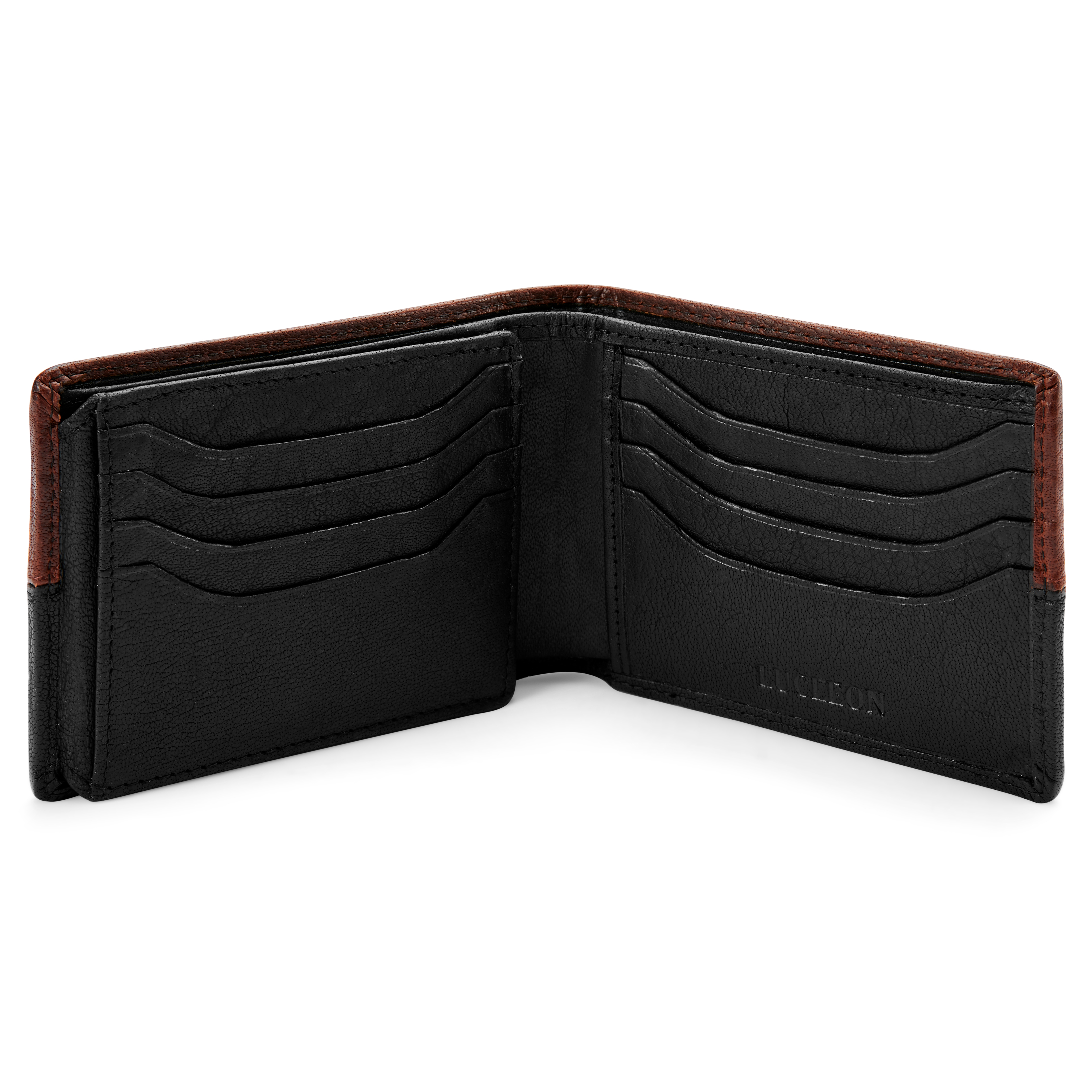 Montreal Svart og Lysebrun Skinnlommebok med Søm - 2