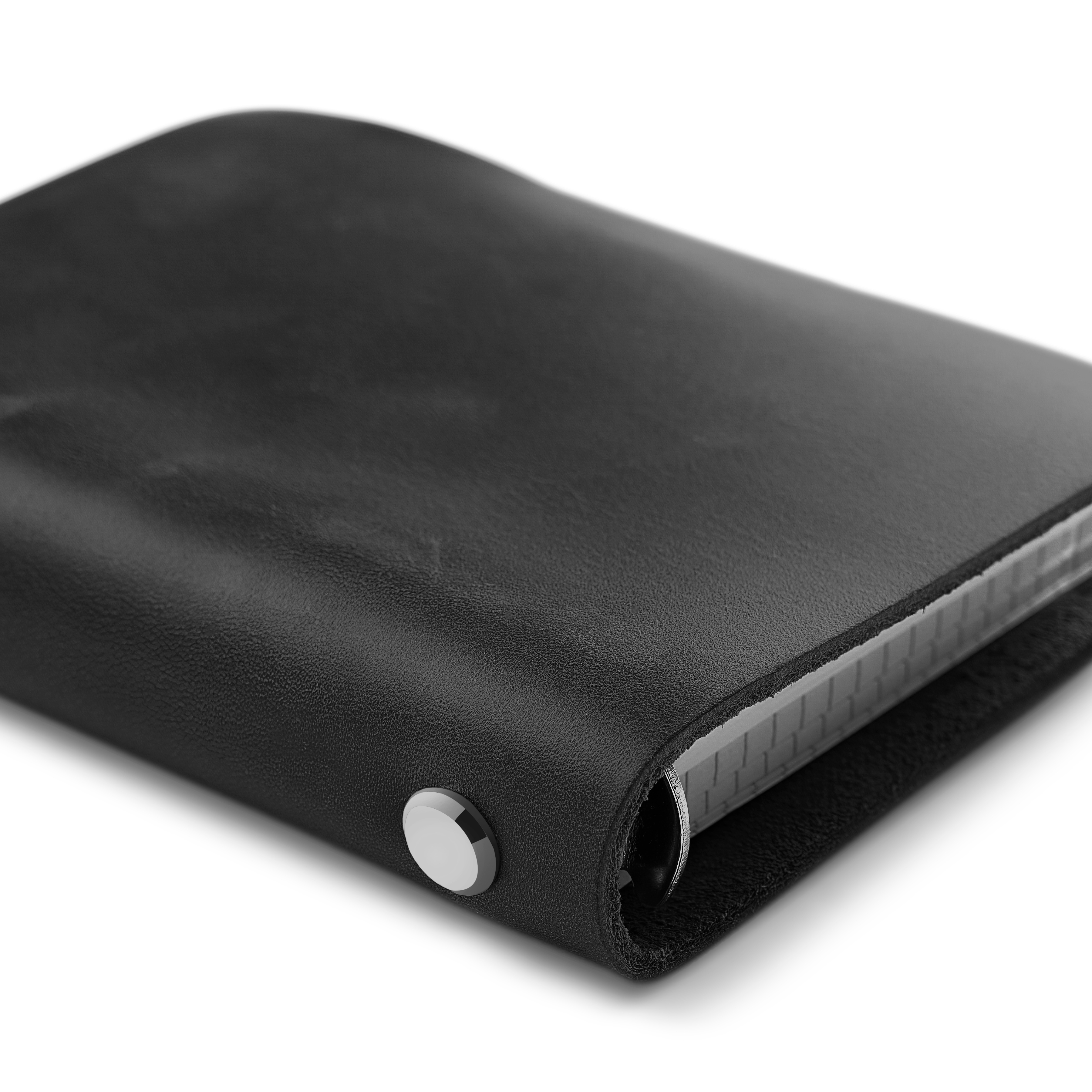 Notesbog | Sort læder | Knap spænde - 4