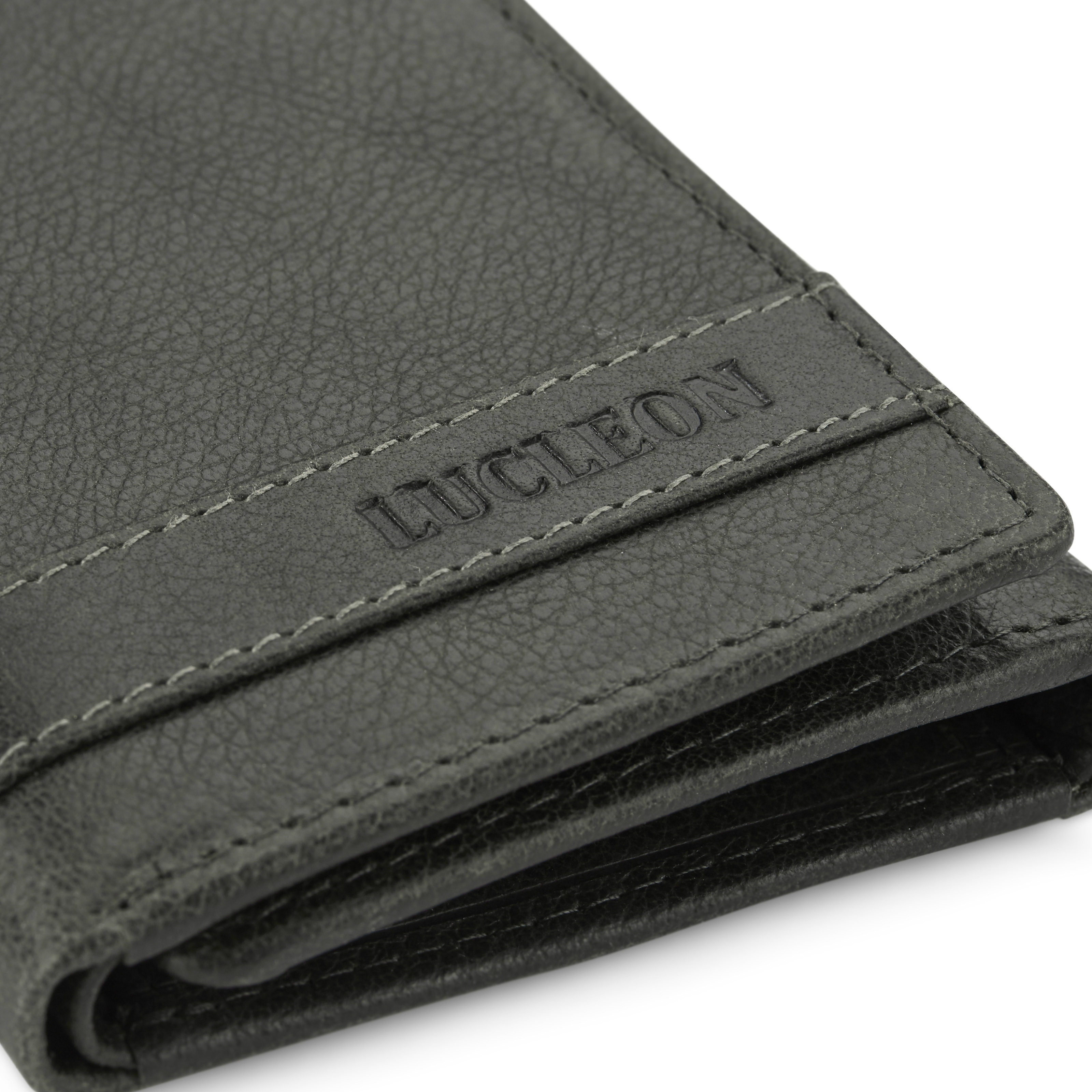 Cartera de cuero de triple pliegue en gris y marrón RFID Licio  - 6