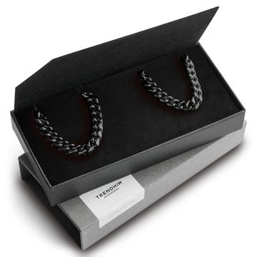 Caja de regalo con pulsera y collar de acero quirúrgico en negro de 8 mm