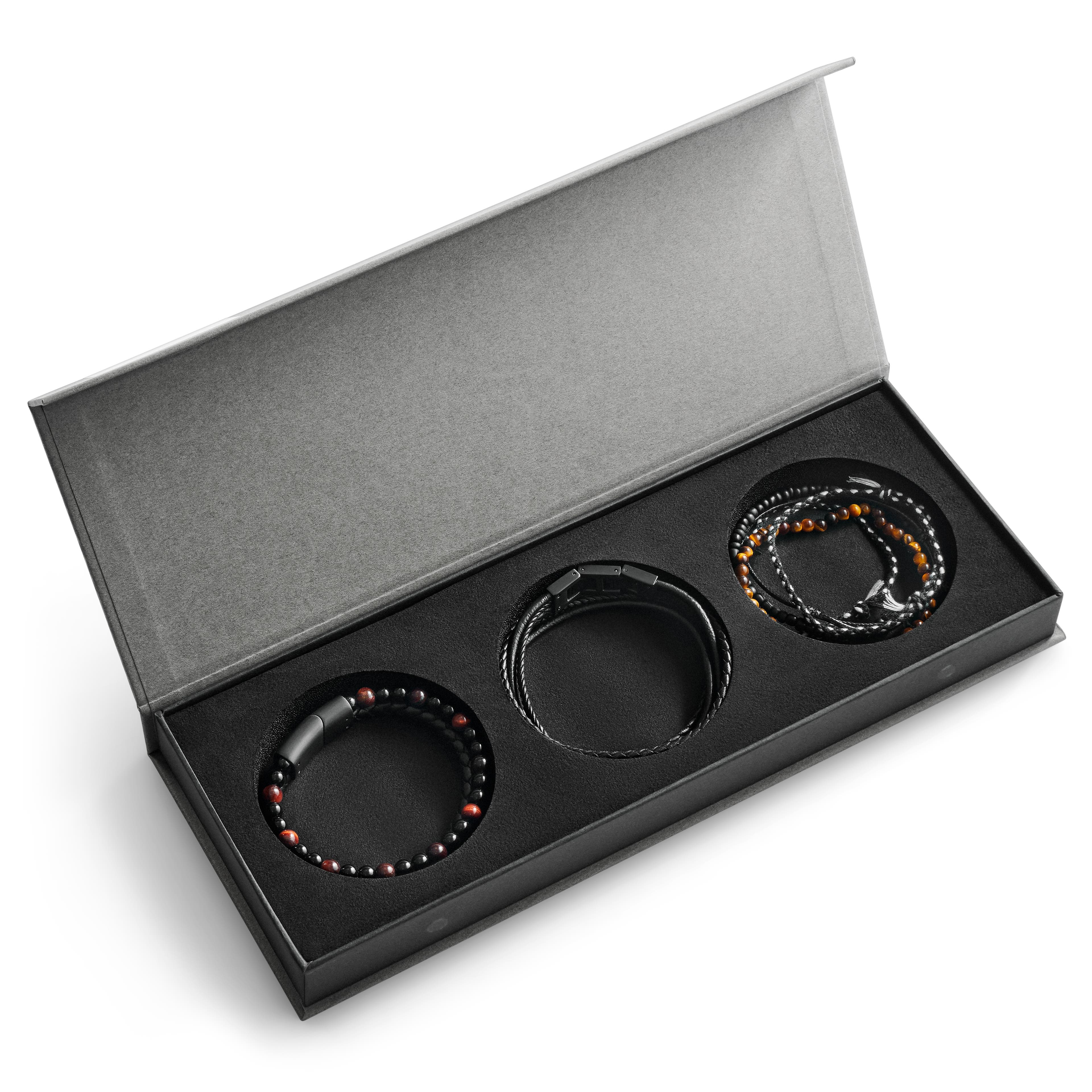 Black Leather & Tiger's Eye Bracelet Gift Box Black Leather & Tiger's Eye Bracelet Gift Box