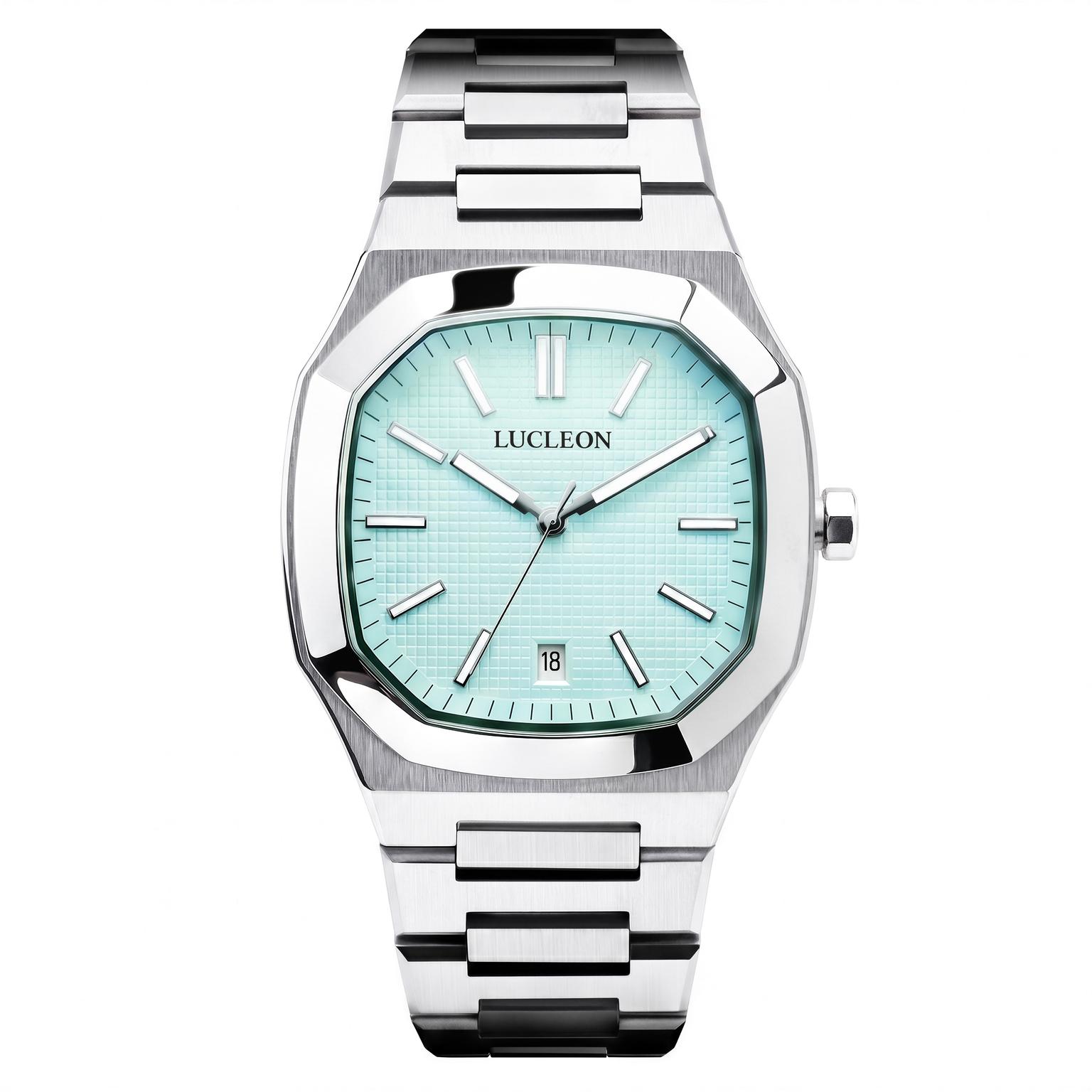 Vector | Silver-tone Stainless Steel Octagonal Watch with Light Blue Dial Vector | Silver-tone Stainless Steel Octagonal Watch with Light Blue Dial