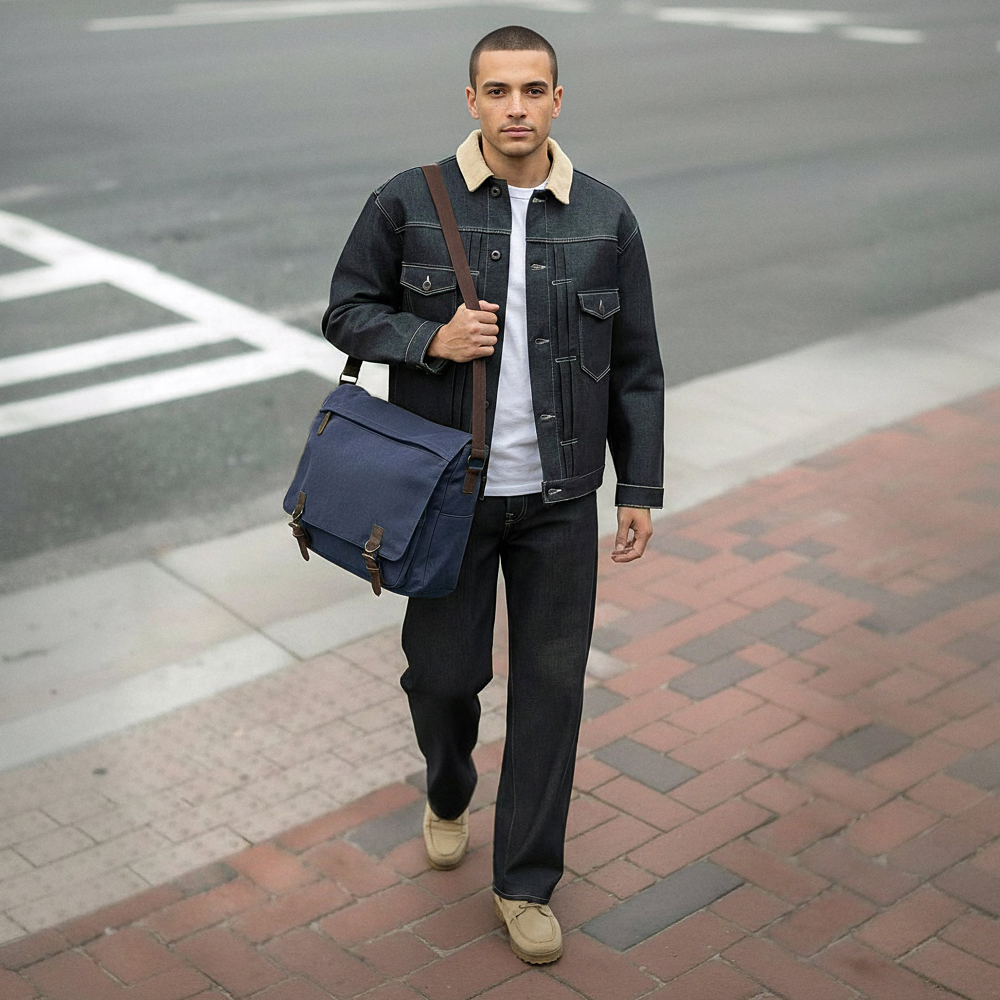 Denim Blue Canvas Satchel - 4