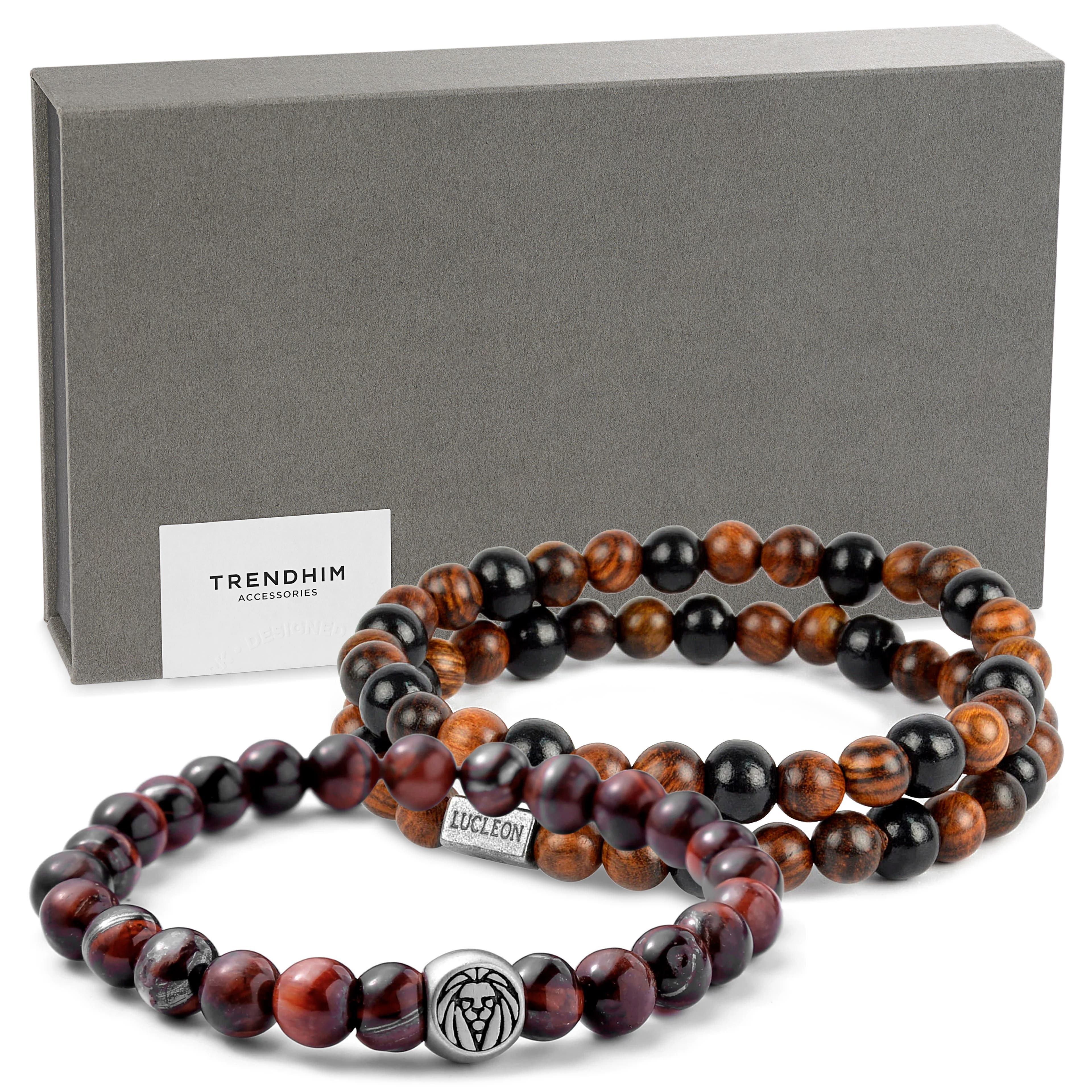 Red Tiger's Eye & Wood Bracelet Gift Box