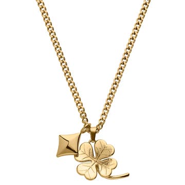 Ace | Gold-tone 4-leaf Clover & Diamond Double Pendant Necklace